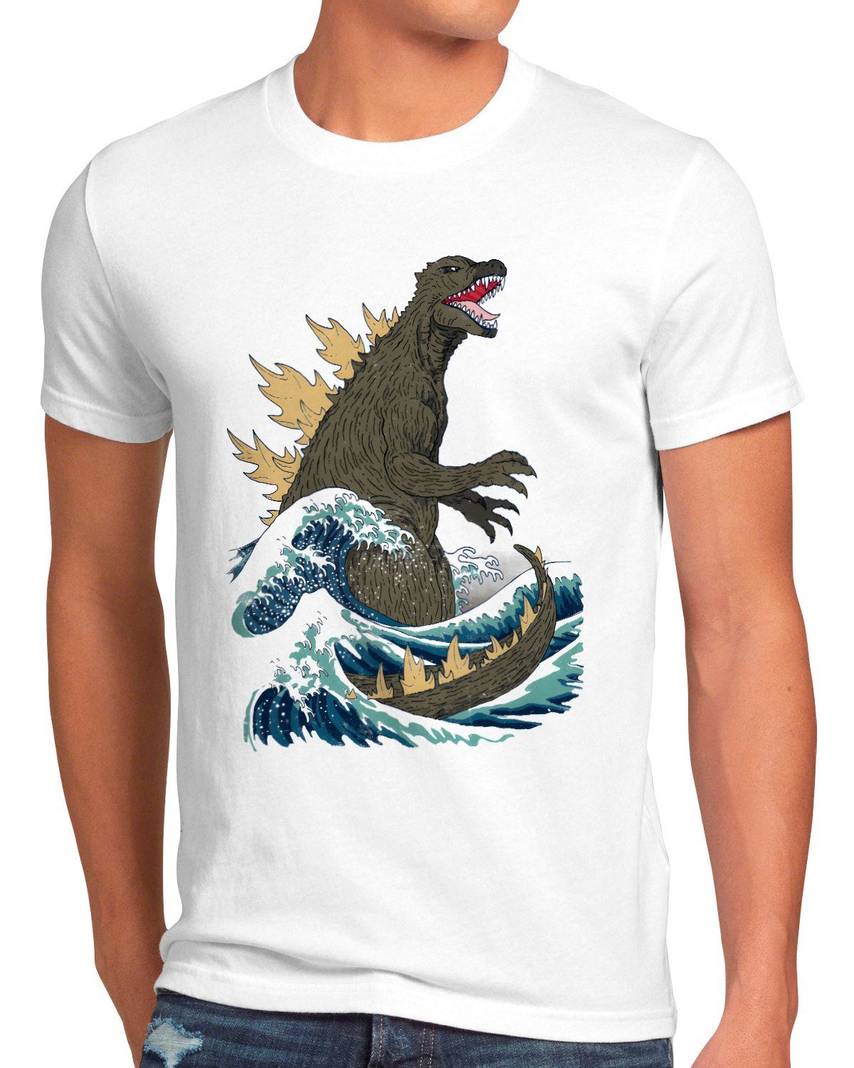 ᐅ style3 PrintShirt godzilla japan große welle tokio kaiju