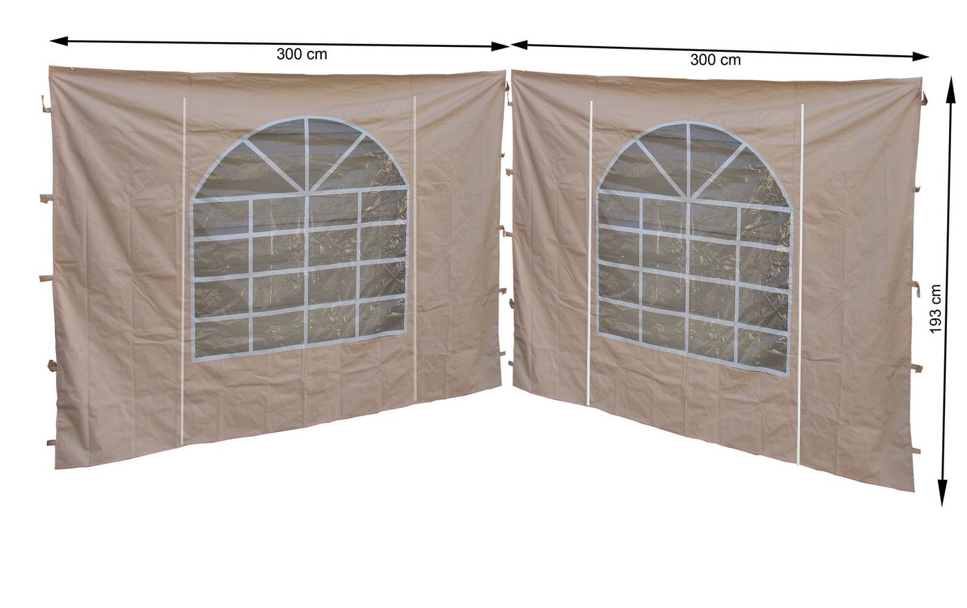 Quick Star Pavillonseitenteil 2 Seitenteile 300x193cm mit PVC Fenster Sahara 3x3m, 300x193 cm, 2 Seitenteile mit PVC Fenster 300x193cm, Passend für Pavillons der Größe 3x3 Meter und Sahara Pavillon 3x3m