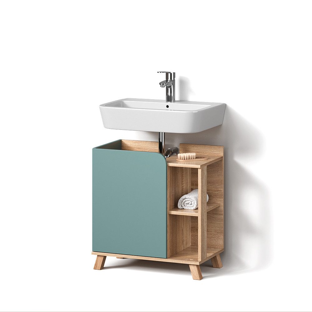 Livinity® Waschbeckenunterschrank Marano, Blau-Grau/Sonoma, 60 x 65 cm mit Tür und offenen Fächern