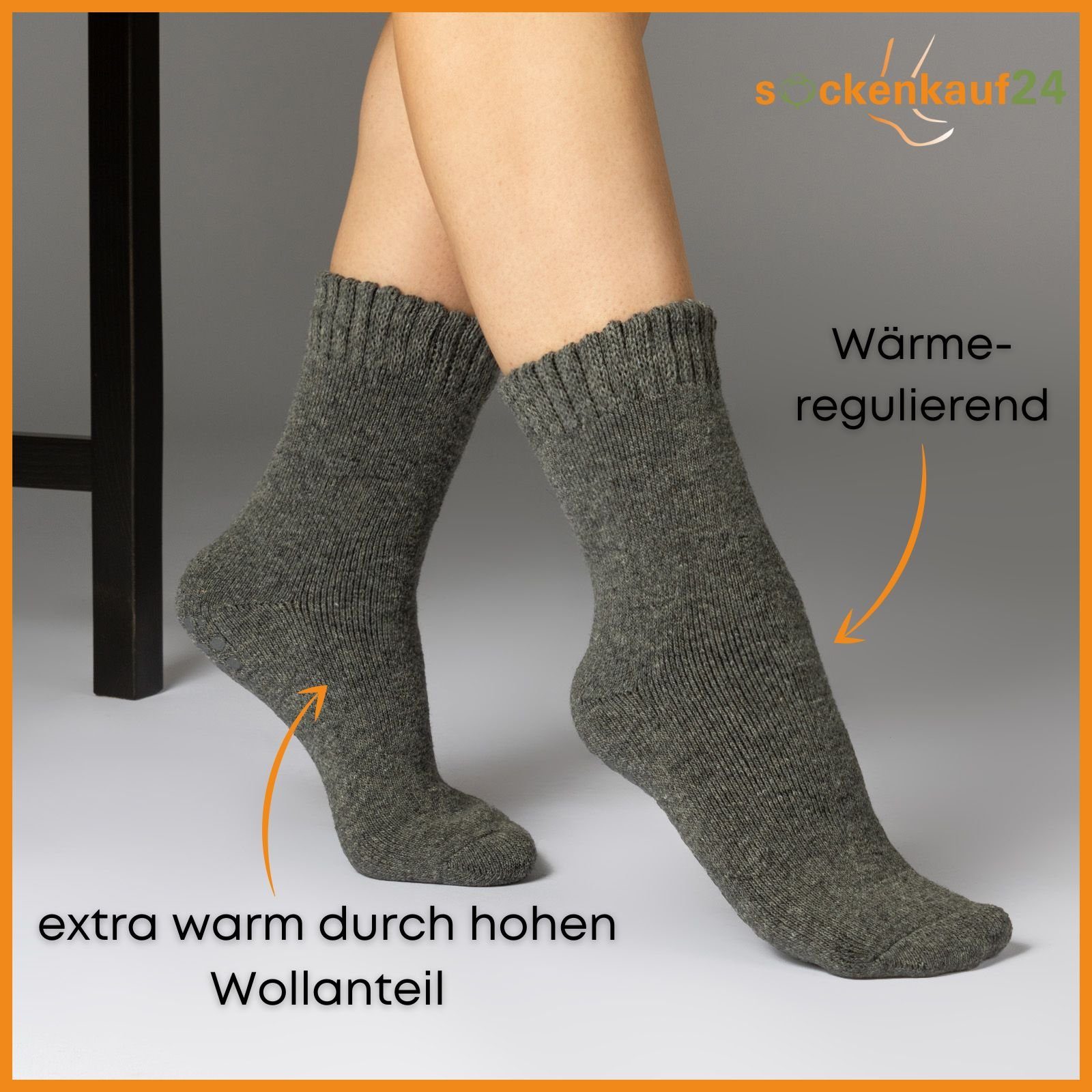 sockenkauf24 ABS-Socken 2, 4 oder ABS Paar Socken 21463 & Rutsch 39-42) Wolle 2-Paar, Socken (Grau/Anthrazit, WP - mit 6 Anti Herren Damen