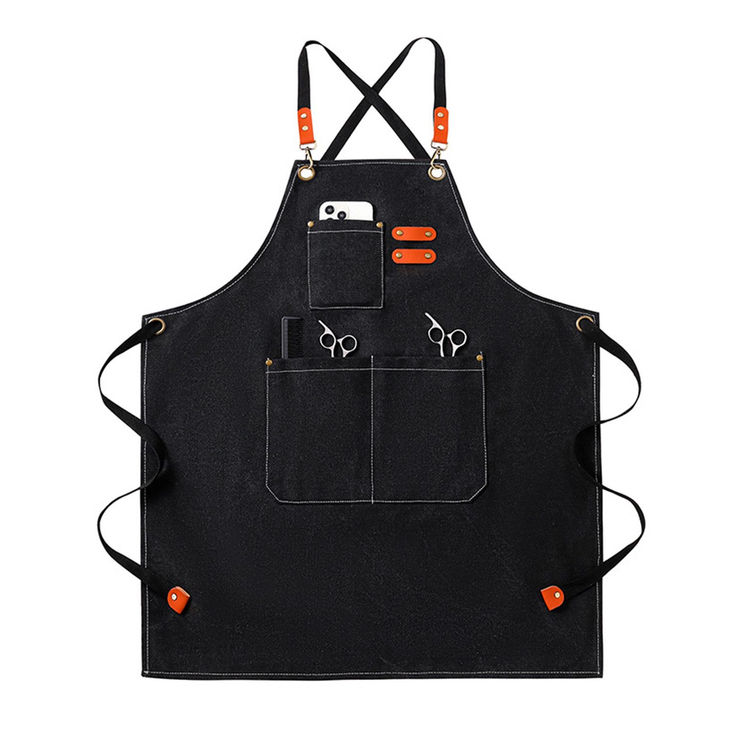 BOOD Kochschürze Canvas Arbeitsschürze mit Kreuzträgern und Taschen, (Packung, 1-tlg), Schwarze Canvas Arbeitsschürze mit Kreuzträgern & Taschen