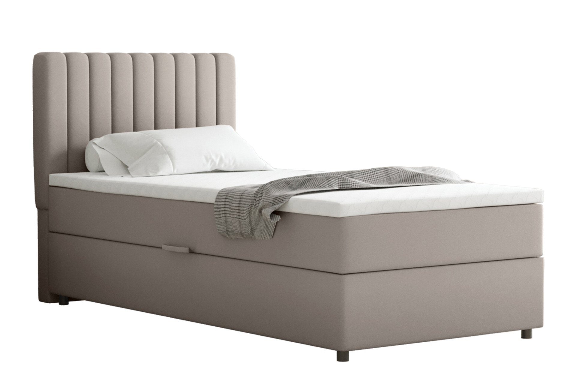 Homesy Boxspringbett EVEREST – Komfortables Einzelbett im modernen Trenddesign (Bett inkl. einem Bettkasten und Topper), Große Auswahl an Polsterfarben