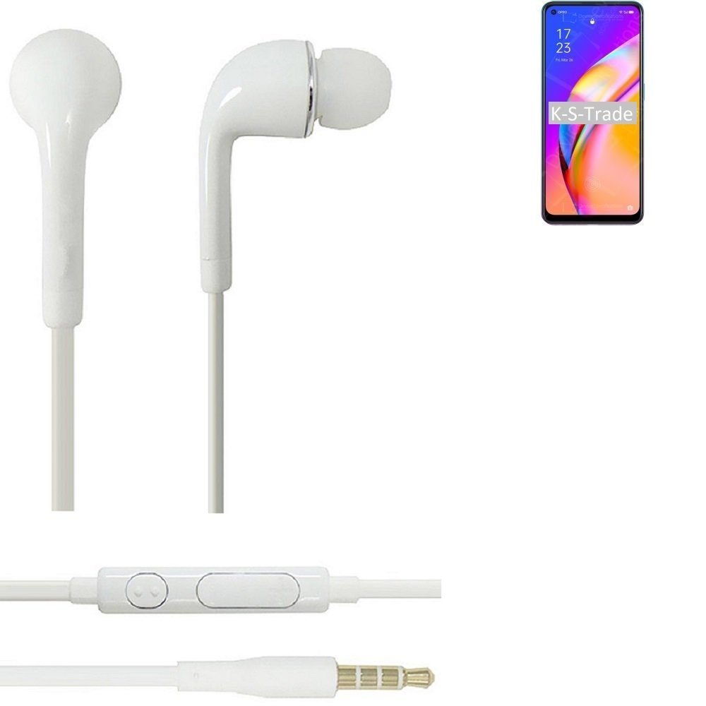 K-S-Trade für Oppo A94 5G In-Ear-Kopfhörer (Kopfhörer Headset mit Mikrofon u Lautstärkeregler weiß 3,5mm)