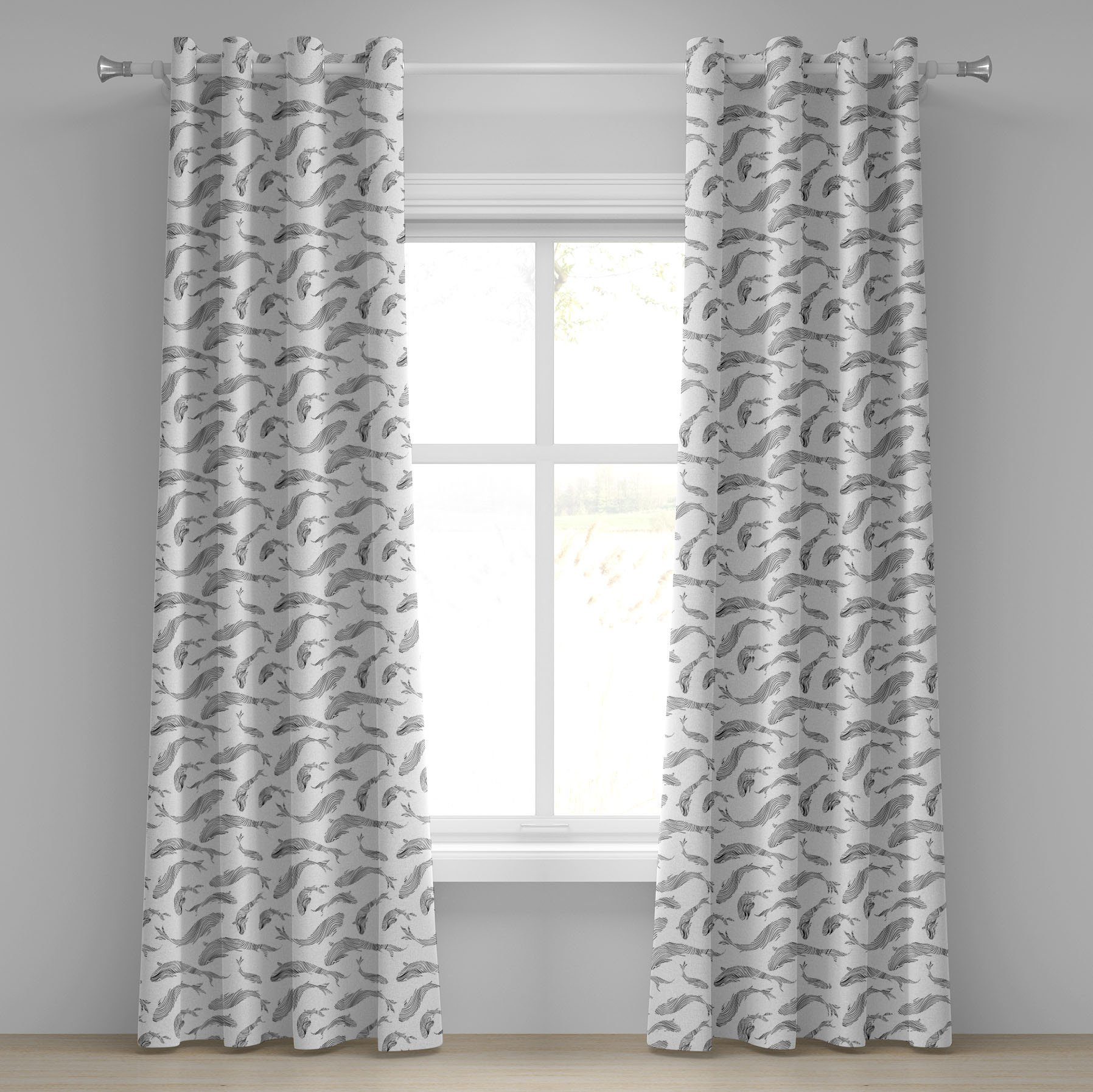 Gardine Dekorative 2-Panel-Fenstervorhänge für Schlafzimmer Wohnzimmer, Abakuhaus, Fisch Sketch Unterwasser-Thema