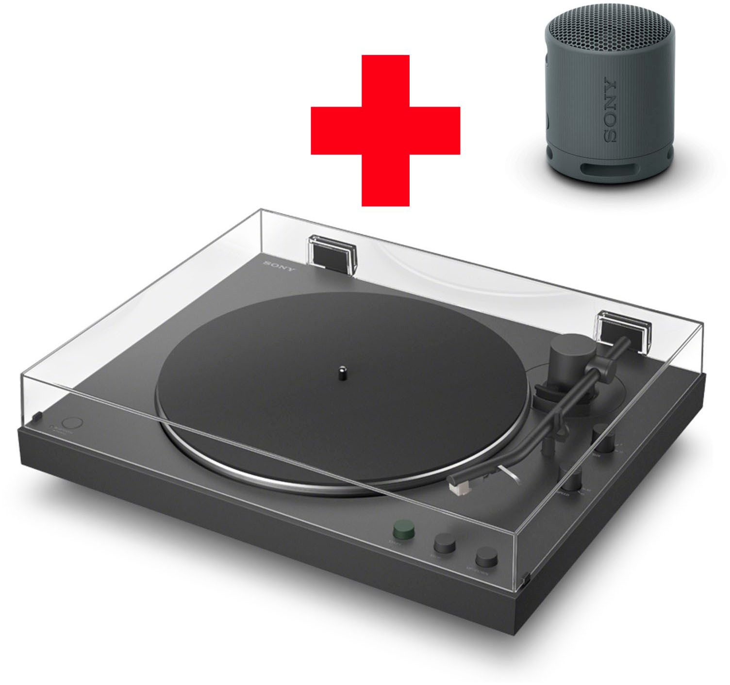 Sony PS-LX3BT + SRS-XB100 Plattenspieler (Riemenantrieb, Bluetooth, Vollautomatik, Hi Res Wi, Riemenantrieb, Phono Vorv., Staubschutzhaube)