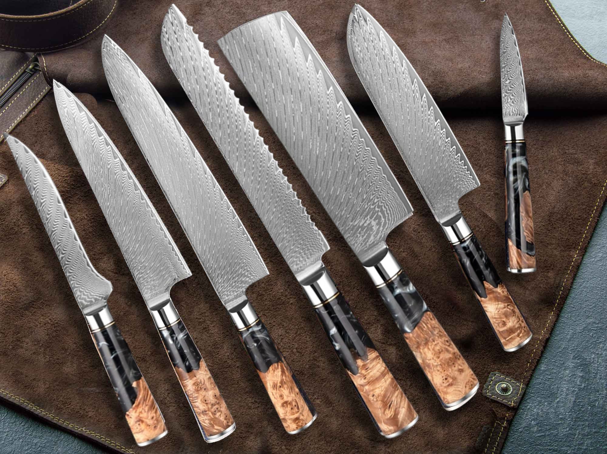 Muxel Allzweckmesser Damast Küchenmesser Set 7-tlg Extrem scharfe extrem schöne Кухарські ножі, Jedes Ножі ist ein Unikat