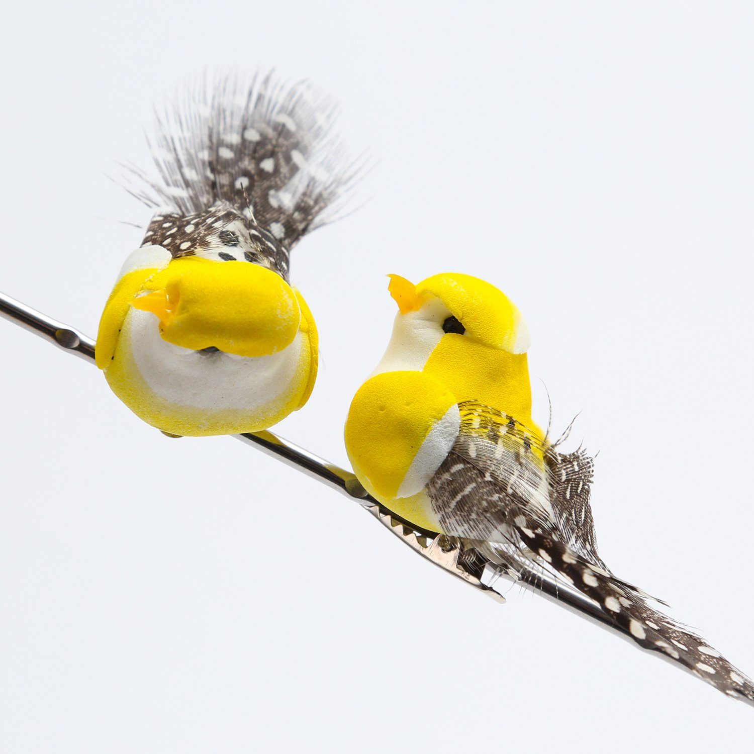 (2 Vögel Frühling Klammer Deko Mini St) Tierfigur mit Federn gelb Osterdeko 2,5cm 2St. MARELIDA