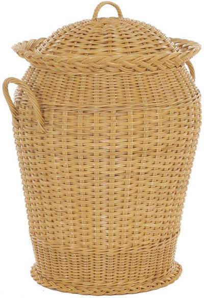 Krines Home Wäschetonne Wäschekorb Wäschetonne Корзины для белья Ø 50 cm aus echtem Rattan, rund mit Deckel und Inlett