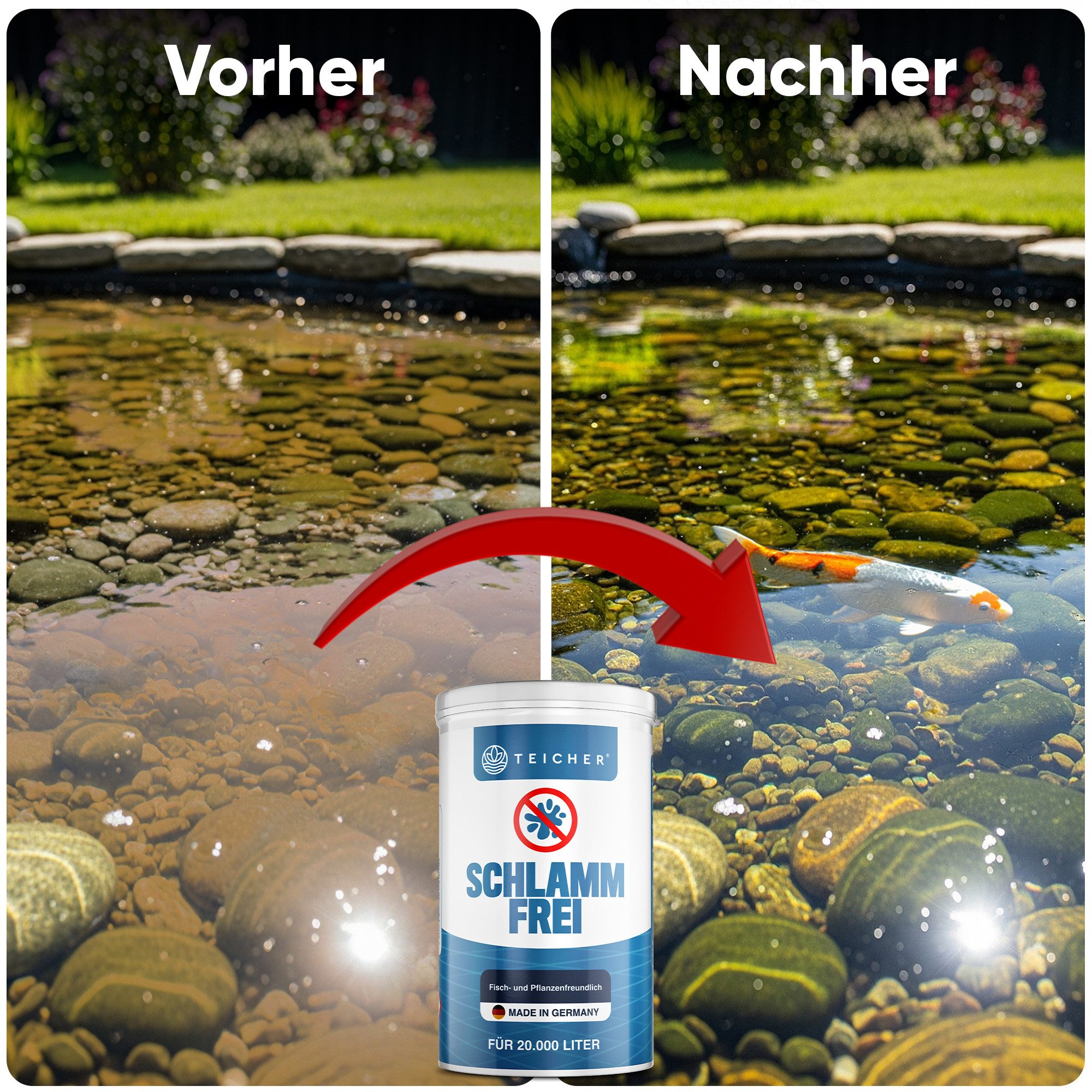 Teicher Teichpflege Teichschlamm Entferner – Natürliche Reinigung mit Sauerstoff, sichtbare Ergebnisse nach schon 30 Minuten