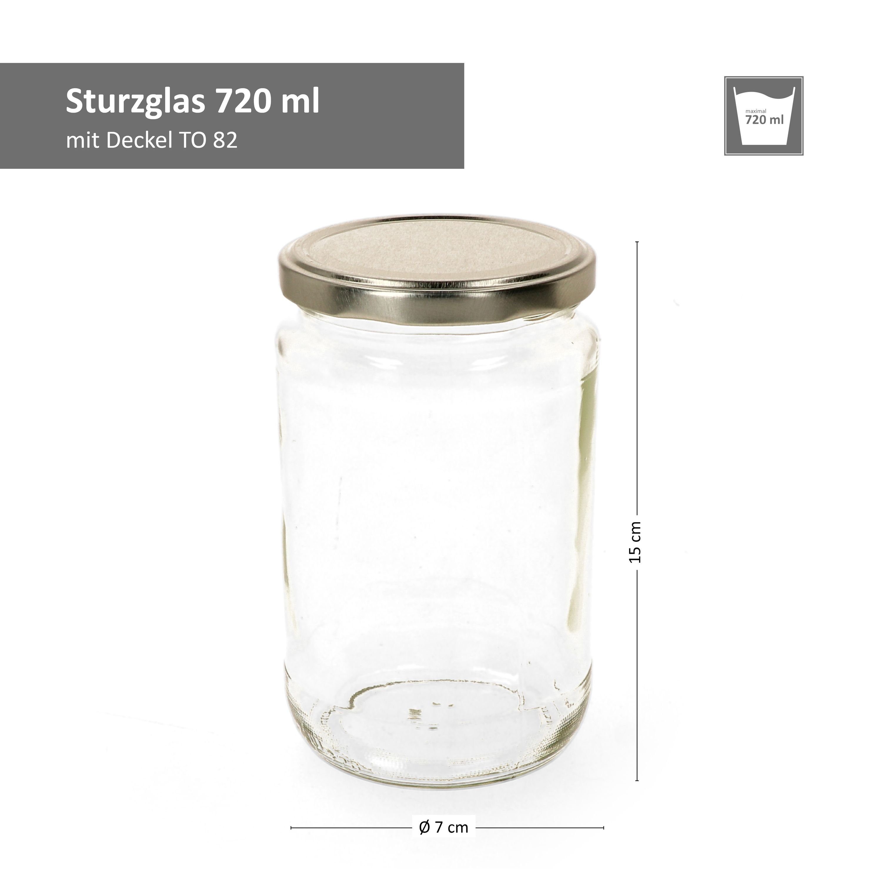 6er 720 To Rezeptheft, ml Glas silberner Rundglas Einmachglas MamboCat Deckel incl. 82 Set