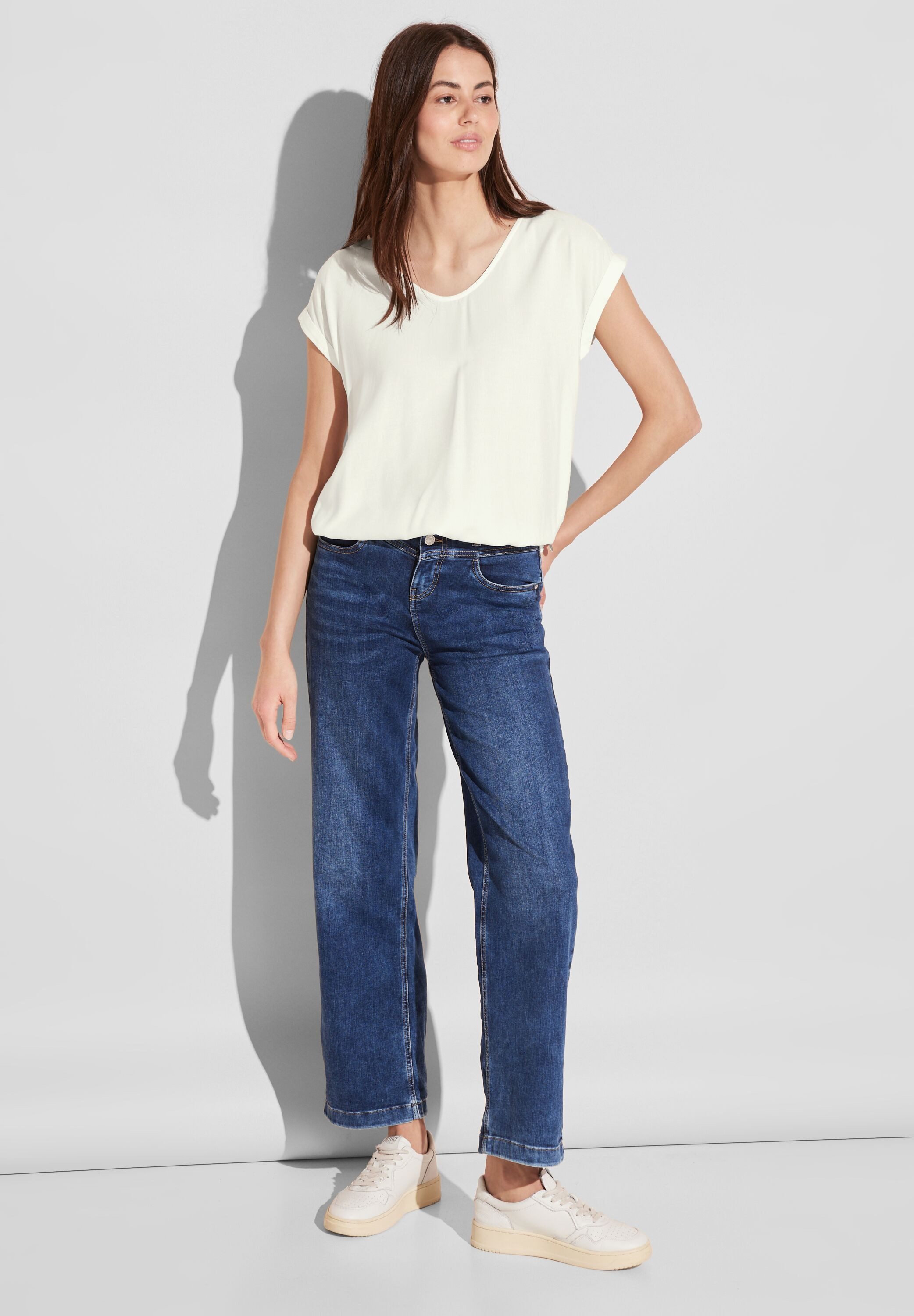 STREET ONE Kurzarmbluse mit Gummizug im Bund