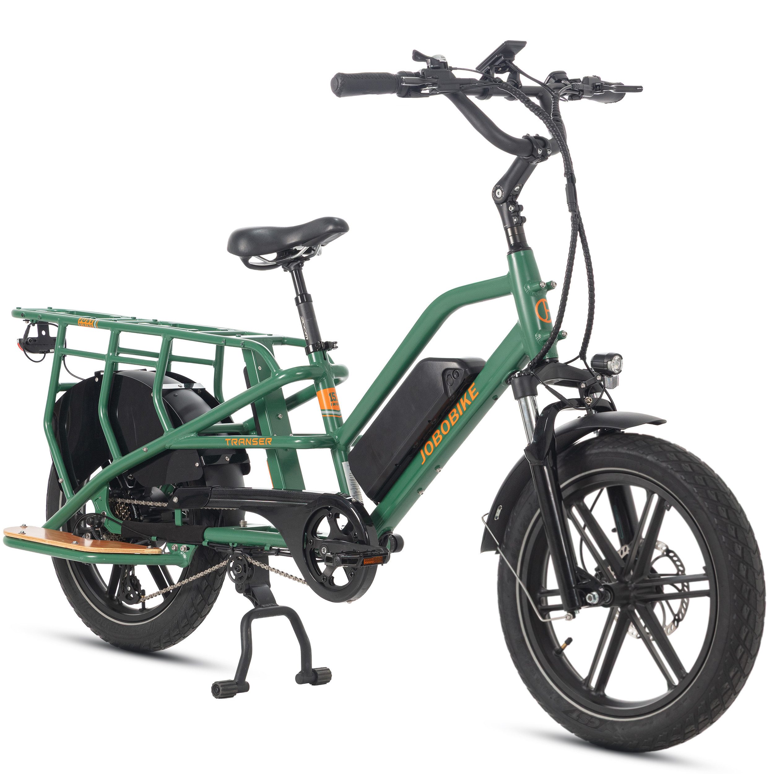 JOBOBIKE E-Bike Cityrad 20 Zoll, Vollfederung, 720Wh, 150km, Lastenrad, Cargo, Fatbike, 7 Gang Shimano, Kettenschaltung, Heckmotor, 720 Wh, (Bremslicht, Farb-LCD-Display, Doppelbein-Ständer, Drehmomentsensor), Elektrofahrrad bis zu 200kg, Federsattelstütze, hydr. Scheibenbremse