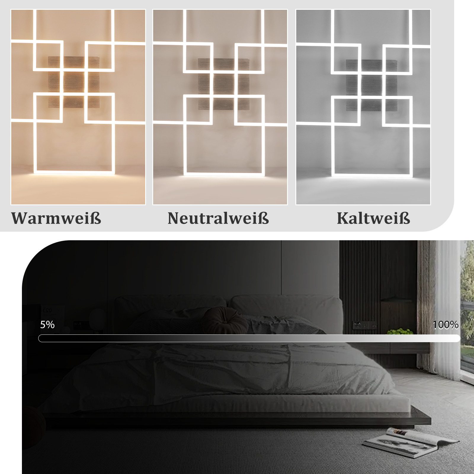 ZMH LED Deckenleuchte Wohnzimmer 72CM Schwarz/Silber Groß Rechteckig Dimmbar 48W Deckenlampe, LED fest integriert, 3000-6500K, mit Fernbedienung Modern Esszimme – Bild 5 von 5