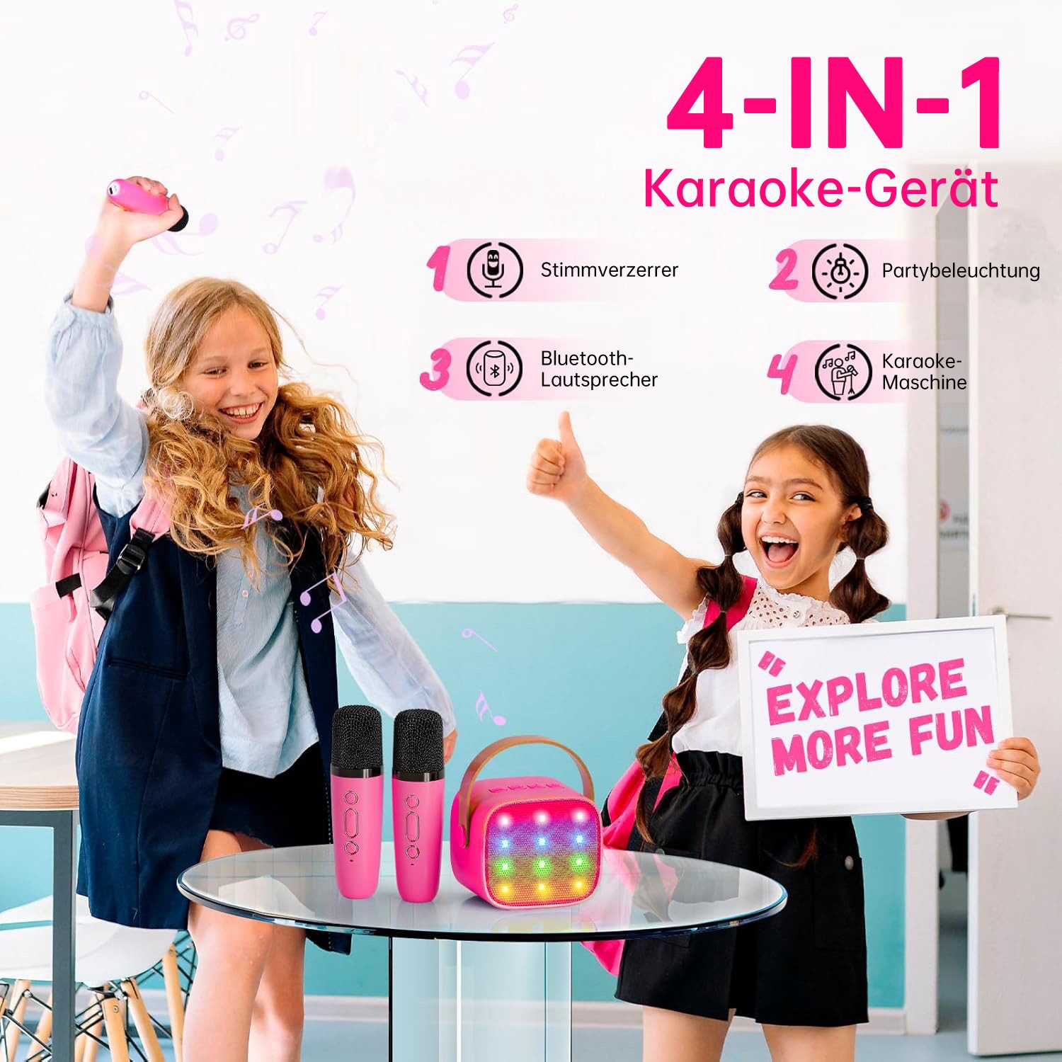 AKKEE Karaoke Maschine Kinder mit 2 Mikrofonen Bluetooth-Lautsprecher Karaoke-Maschine 1 (Bluetooth)