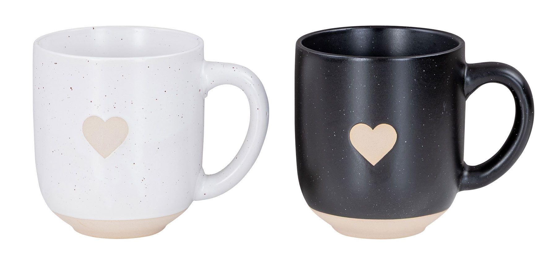 Levandeo® Tasse, 2er Set Steingut Tassen Schwarz Weiß 300ml Herz Kaffeebecher
