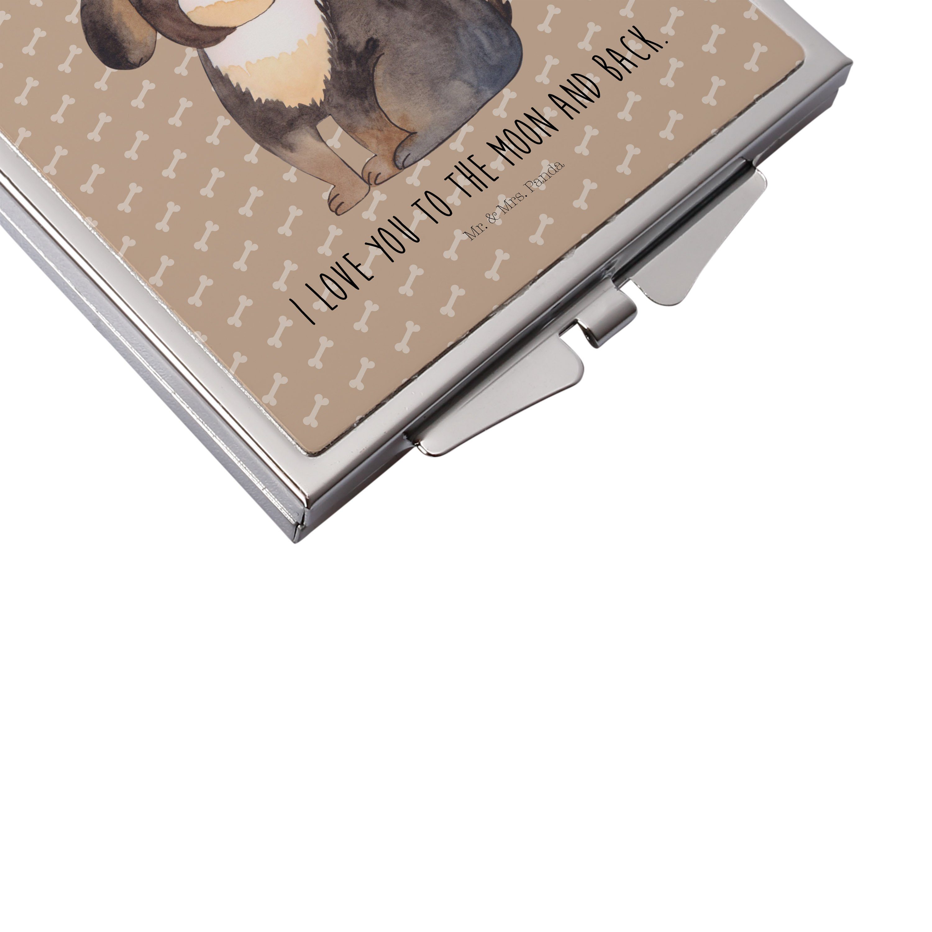 Geschenk, - schwarzer Hund Panda Mr. Kosmetikspiegel Hunde (1-St) Mrs. silber, Hund, entspannt & Hundeglück -