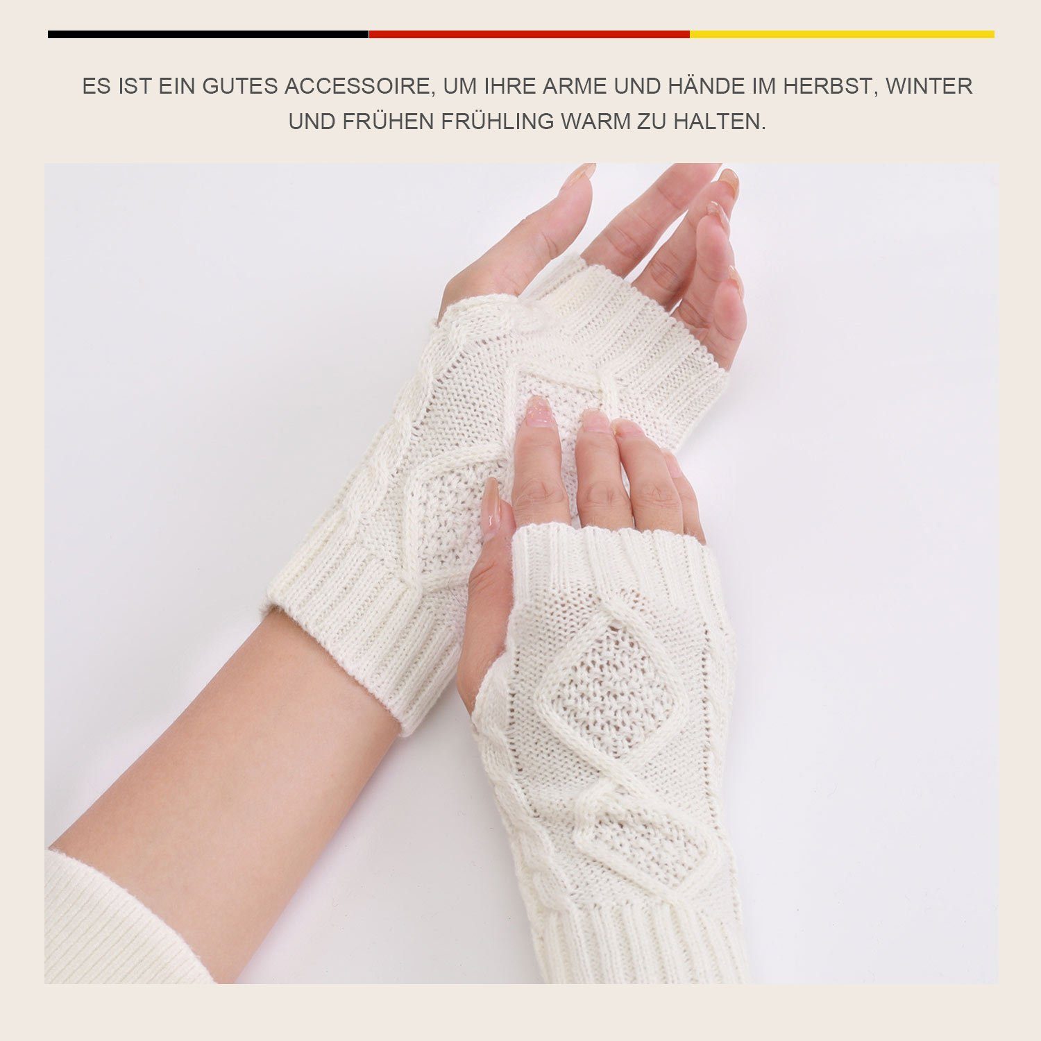 Winter Damen Weiß Fingerlose MAGICSHE Gestrickte Handschuhe Strickhandschuhe Wärmer