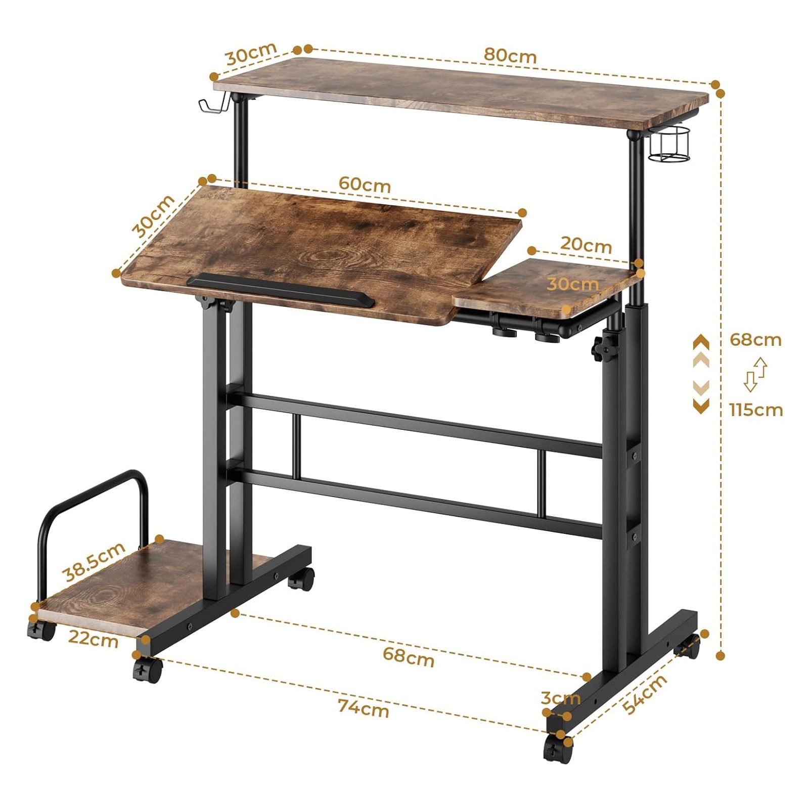 OUNUO Computertisch Höhenverstellbar Laptoptisch mit Rollen und kippbarer T günstig online kaufen