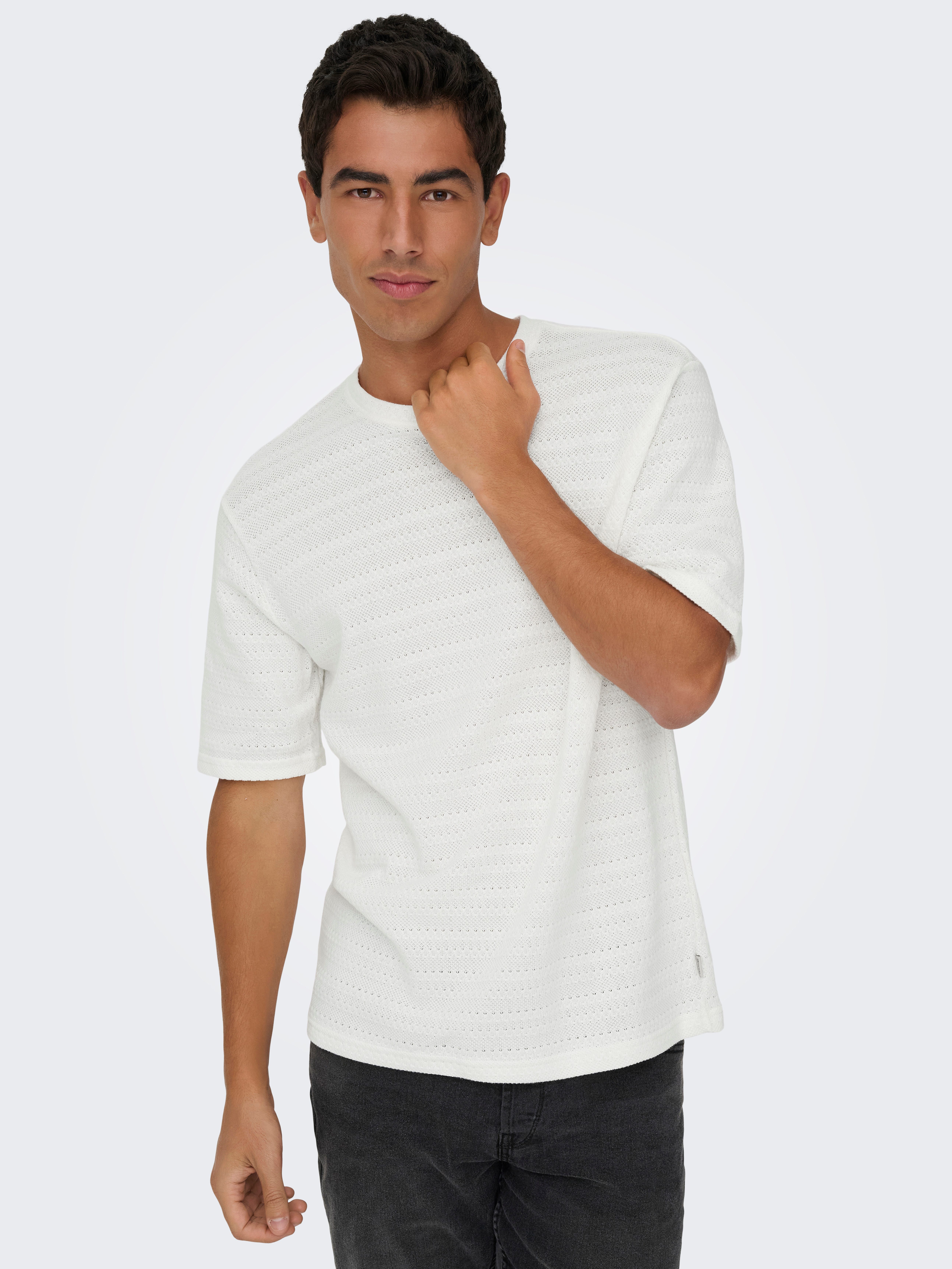 ONLY & SONS Rundhalspullover ONSGIVO REG 12 SS CREW KNIT NOOS Baumwolle, kurzer Arm, normal geschnitten