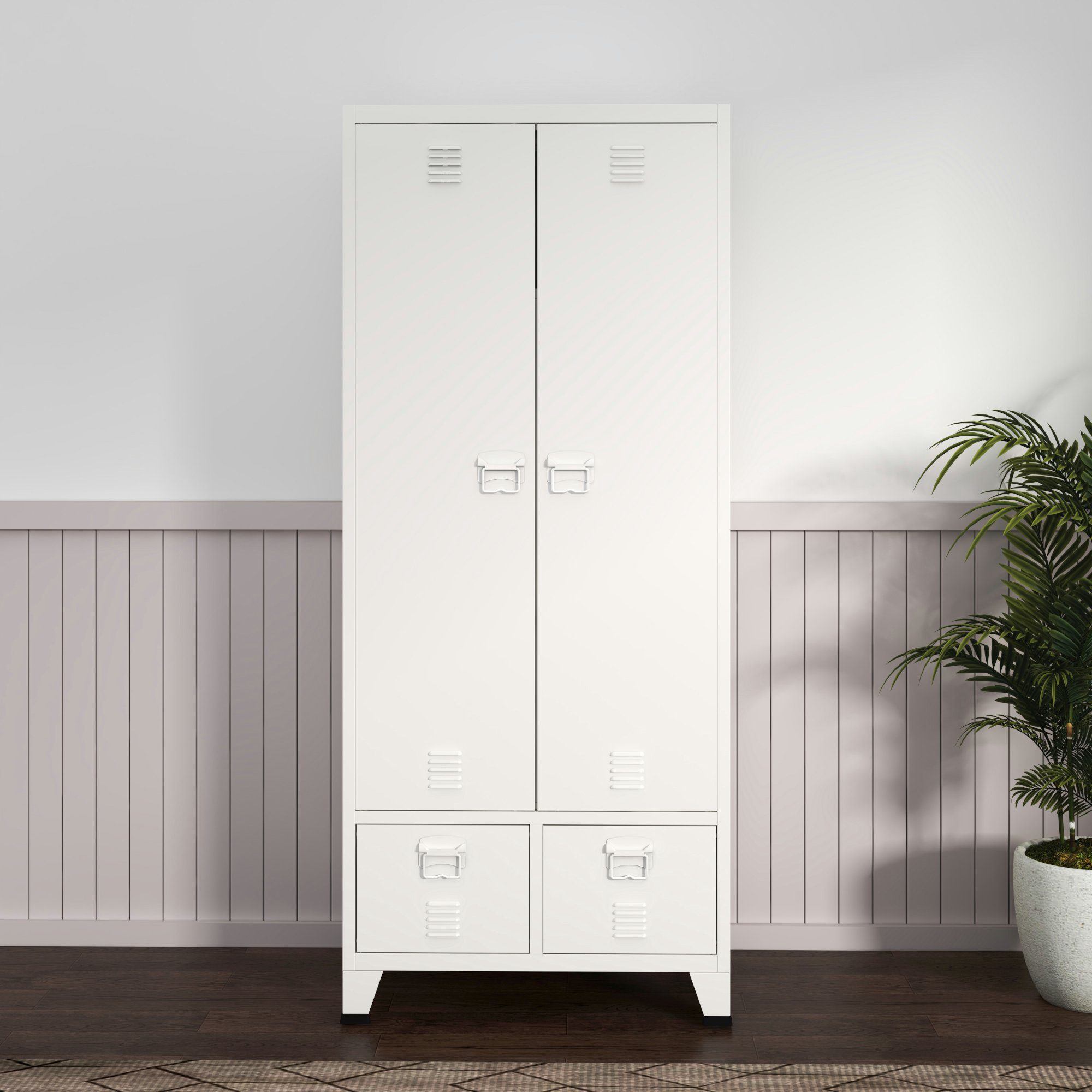 en.casa Kleiderschrank »Hankasalmi« mit 2 Schubladen Stahl 180x90x40 cm Weiß