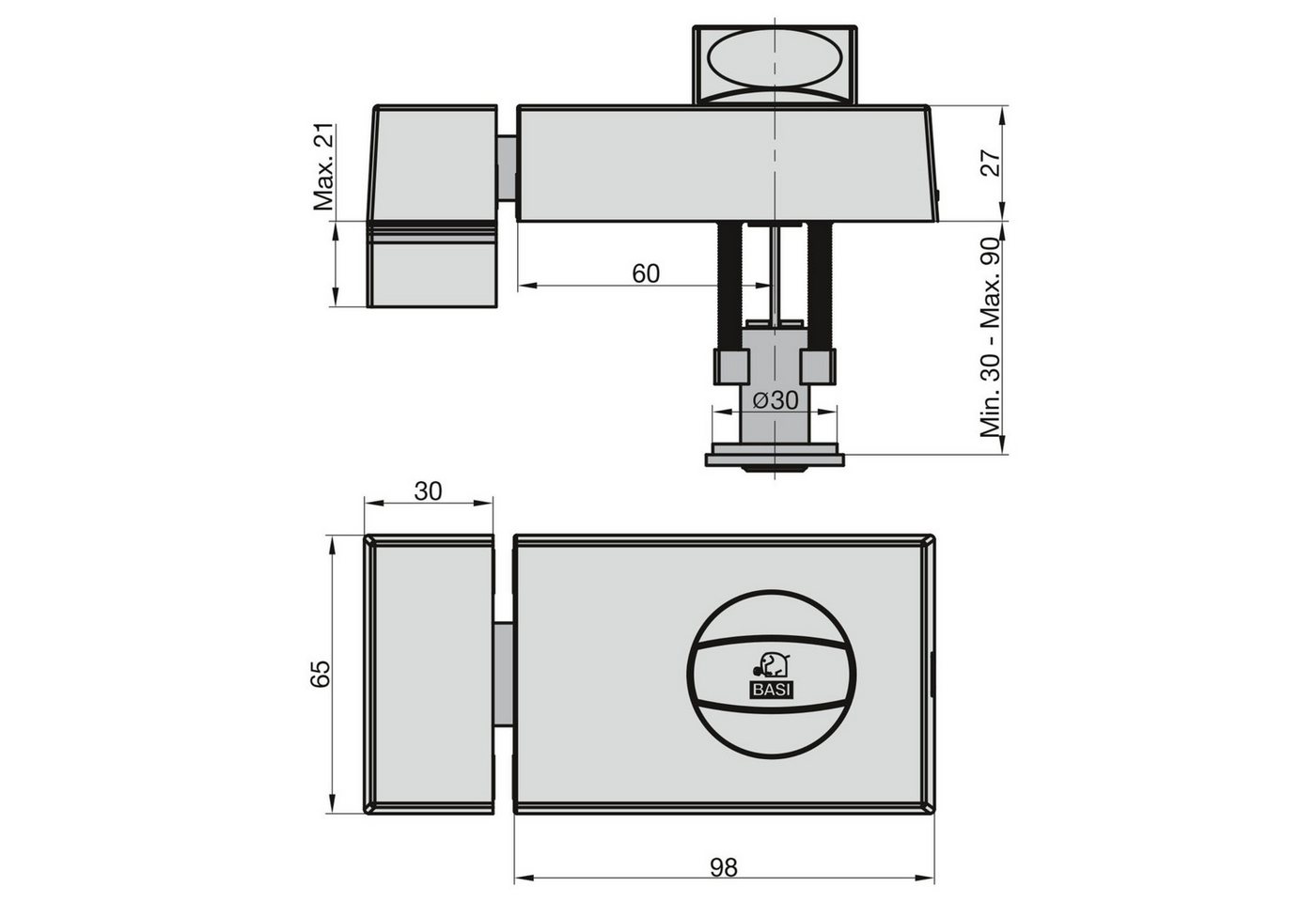 Thumbnail - BASI Türzusatzschloss Kastenschloss (Spar-Set), im Set mit Außenzylinder, Drehknauf, Sperrriegel, Dornmaß 45 mm, braun