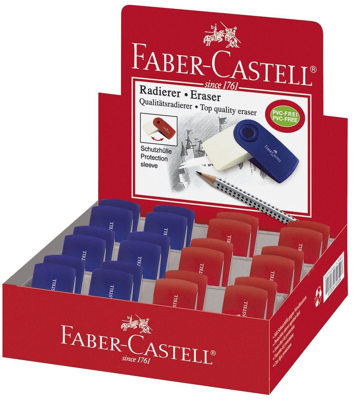 Faber-Castell Radiergummi Radierer SLEEVE mini, Farbe: brombeer / blau sortiert