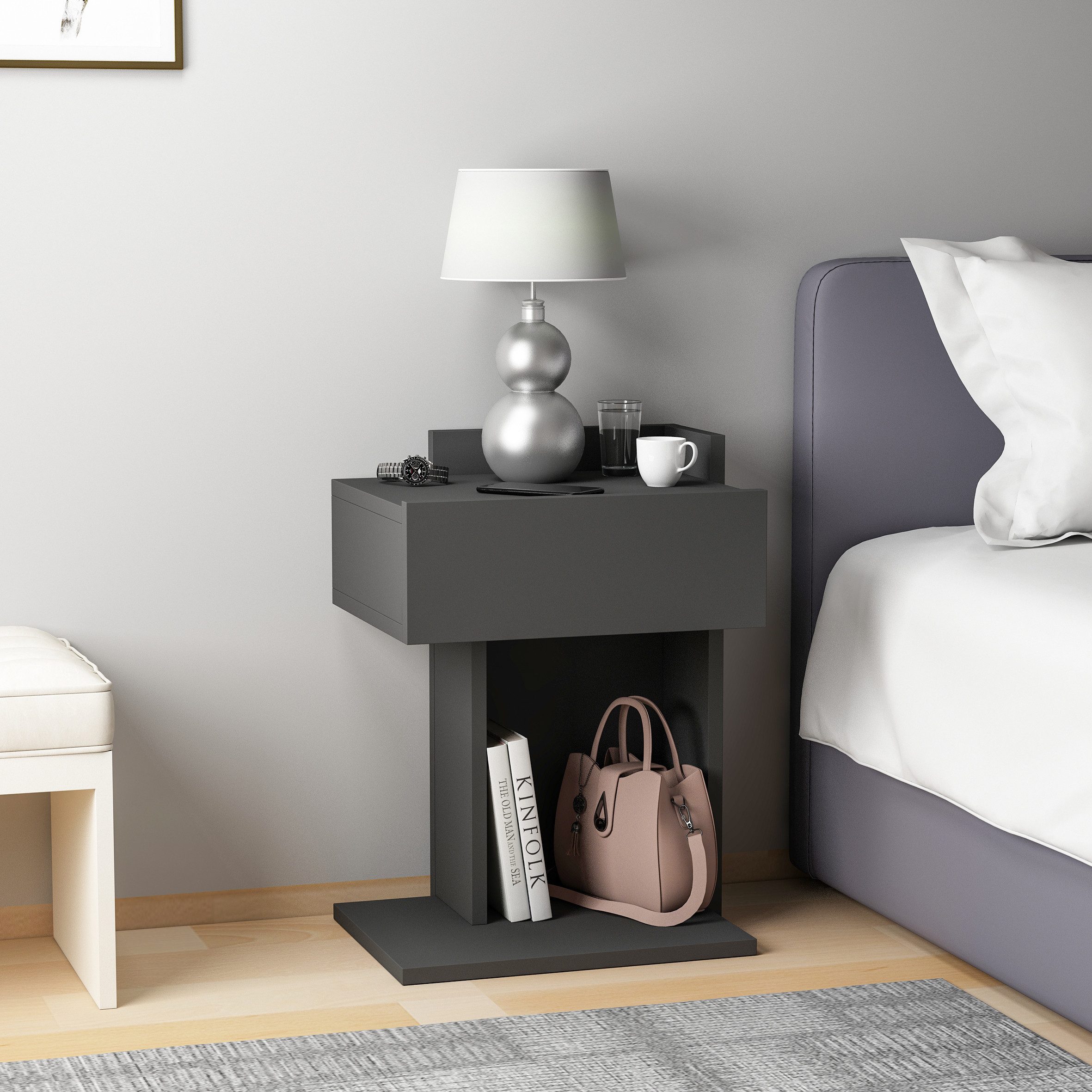 DEMA Home Nachttisch Herakles, Nightstand aus Holzwerkstoff 55x41 (Elegant)