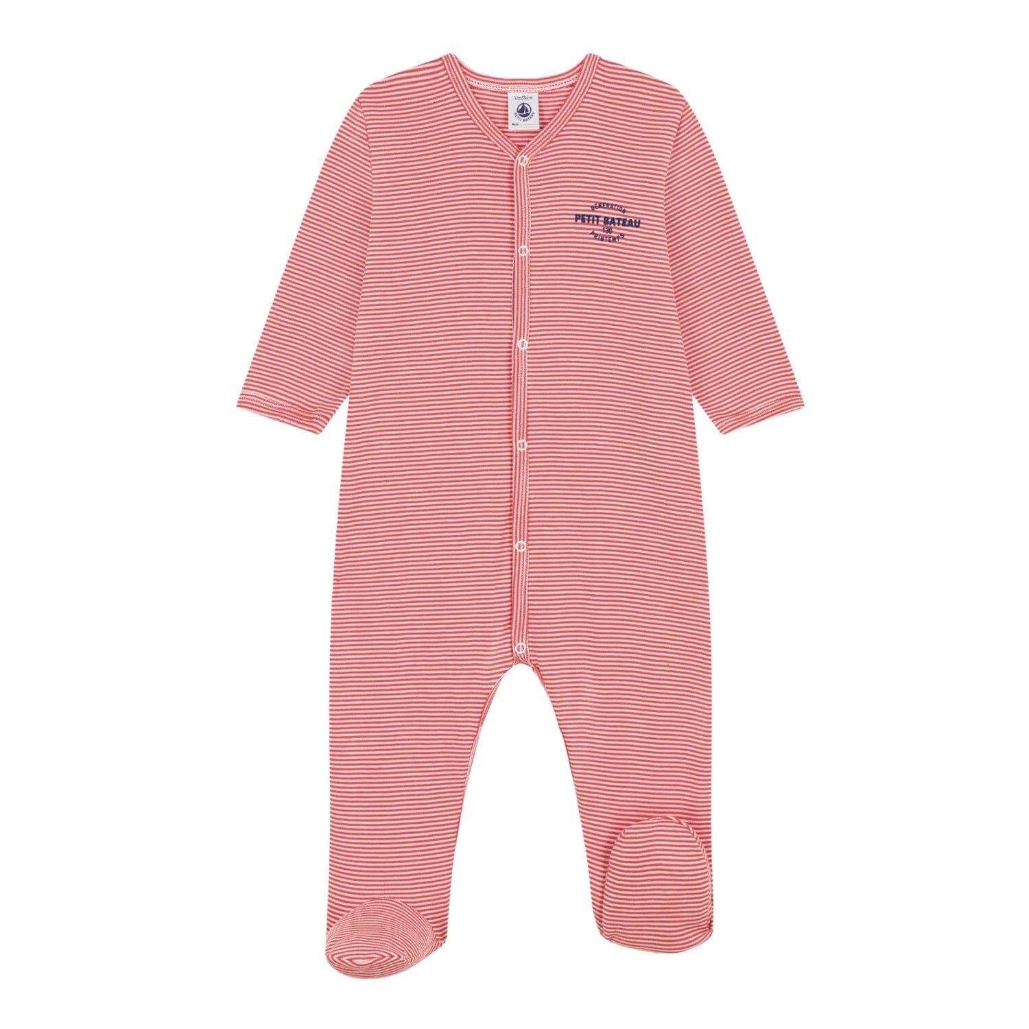 Petit Bateau Strampler Petit Bateau Ringelstrampler apricot aus Baumwolle