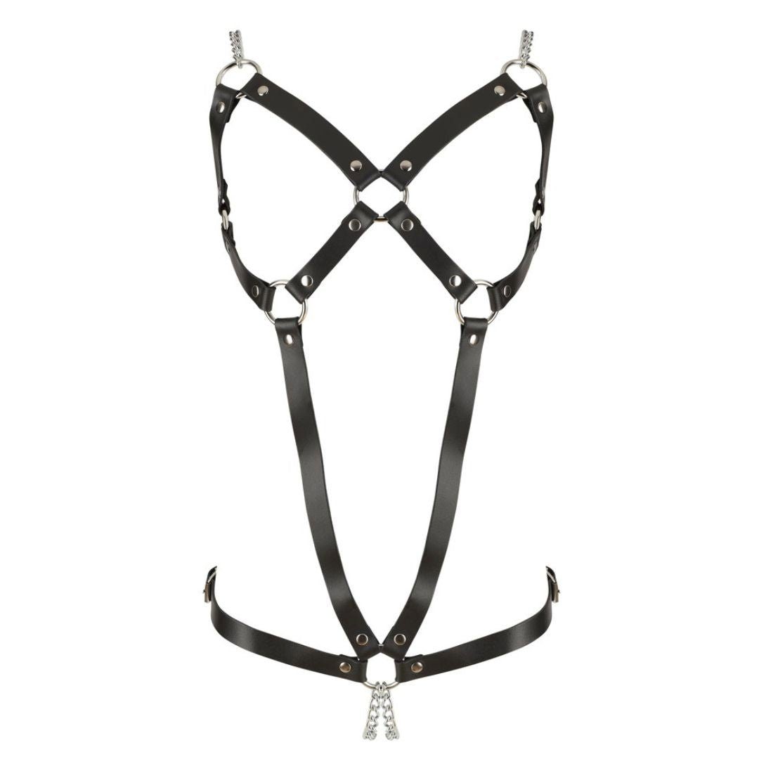 ZADO Corsage Leder-Harness mit Metallketten im Schritt (1-tlg) Sexy Leder Harness