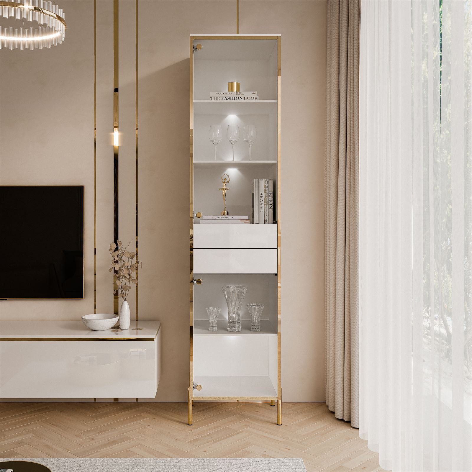 ALLHOUSE24 Vitrine PEONY Breite 45 cm Glasvitrine mit LED Beleuchtung weiß günstig online kaufen