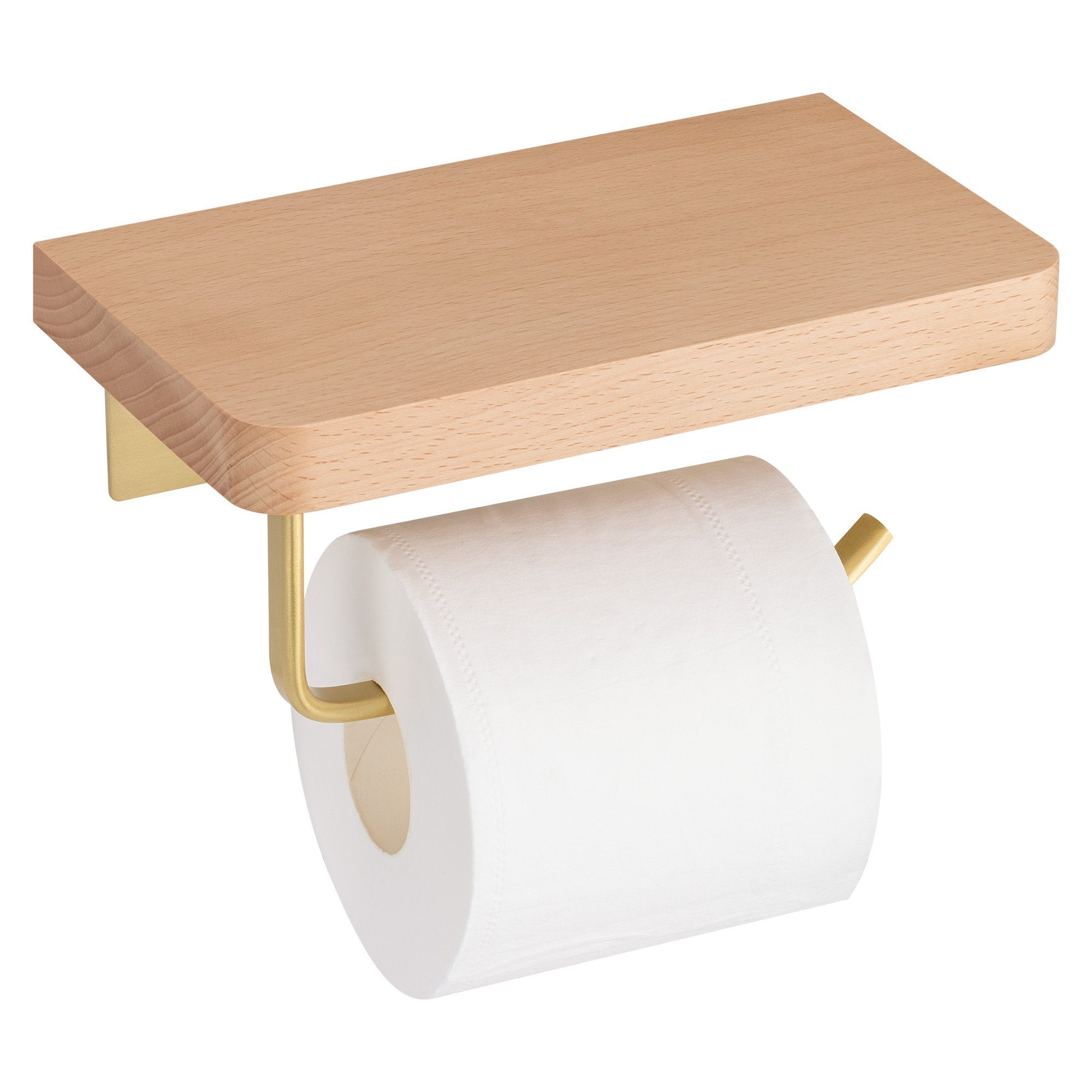 Navaris Toilettenpapierhalter Toilettenpapierhalter mit Ablage - Holz &  Edelstahl in Gold, Toilettenpapierhalter mit Ablage - Holz & Edelstahl in  Gold
