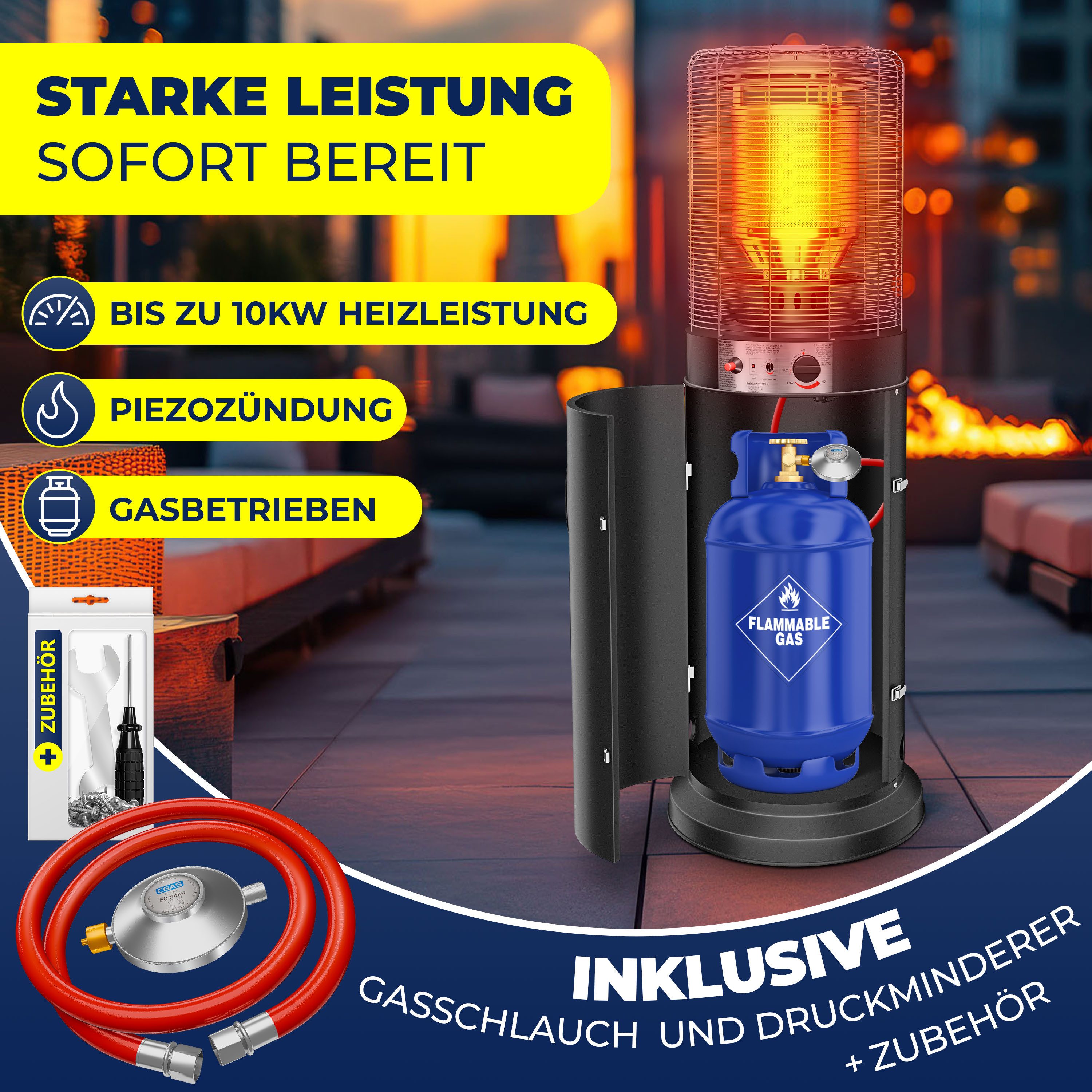 KESSER Heizstrahler Gasheizer KE12 Gas Heizpilz, Heizer für Terrasse & Garten 10 kW, 10000 W, Terrassenheizer Gasheizstrahler, Heizgerät inkl. Schutzhülle