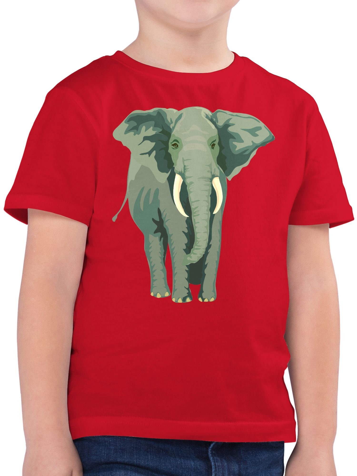 Shirtracer T-Shirt Elefant Tiermotiv Animal Print 3 Rot