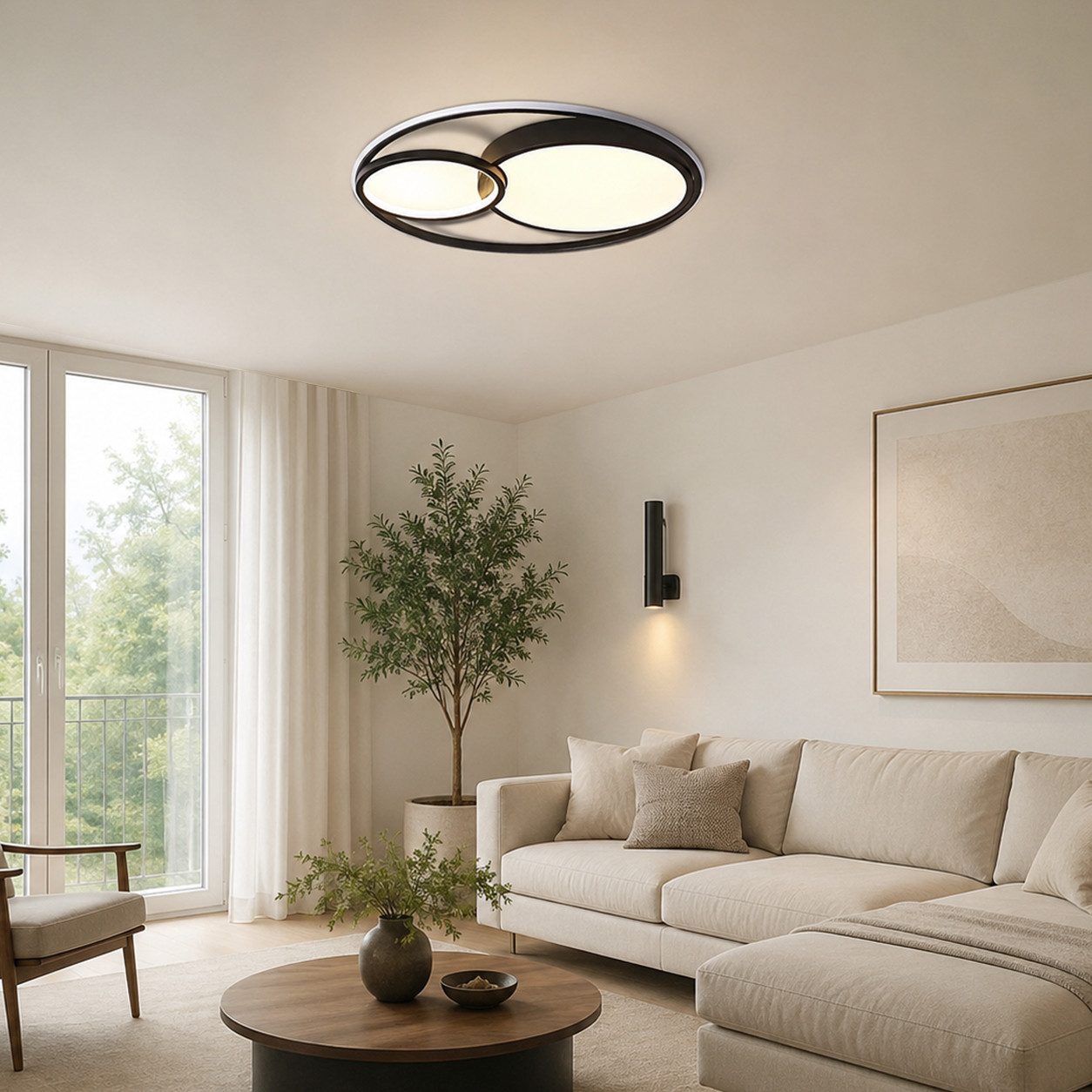 OYLCDI Deckenleuchten LED Deckenlampe Ø53cm,Dimmbar mit Fernbedienung für Wohnzimmer, LED fest integriert, 48W 3000-6500k, Modern Runde Wohnzimmer Schlafzimmer Arbeitszimmer Esszimmer Dekoration Lampen, Mit Speicherfunktion.Lichtfarbe- und Helligkeit einstellbar