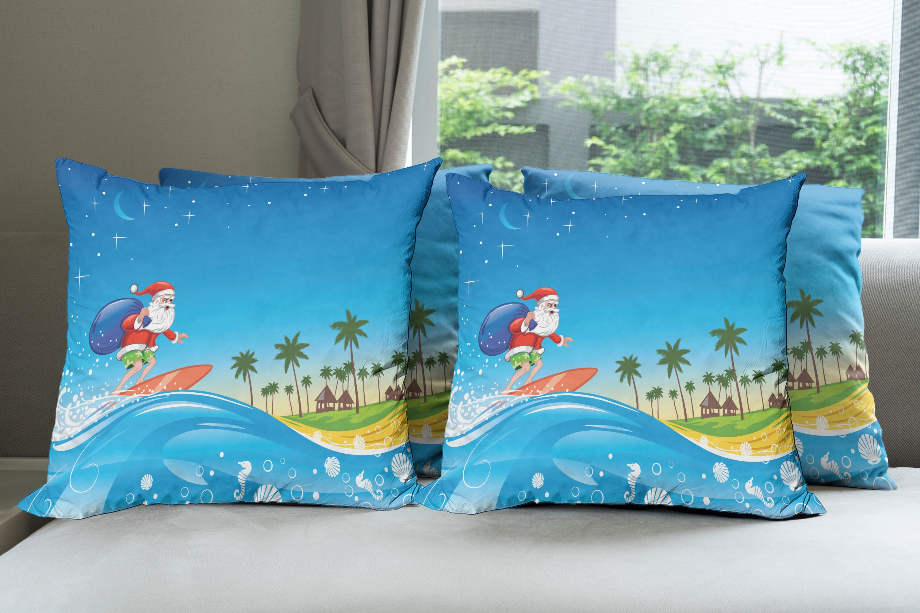 Weihnachten Accent Strand Sankt Modern surfen Kissenbezüge Digitaldruck, Doppelseitiger Stück), (4 Abakuhaus