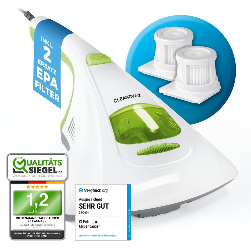CLEANmaxx Matratzenreinigungsgerät Milben-Handstaubsauger mit UV-C-Licht 300W, 300 W, beutellos, Effektive, chemiefreie Reinigung, Perfekt auch für Всеrgiker