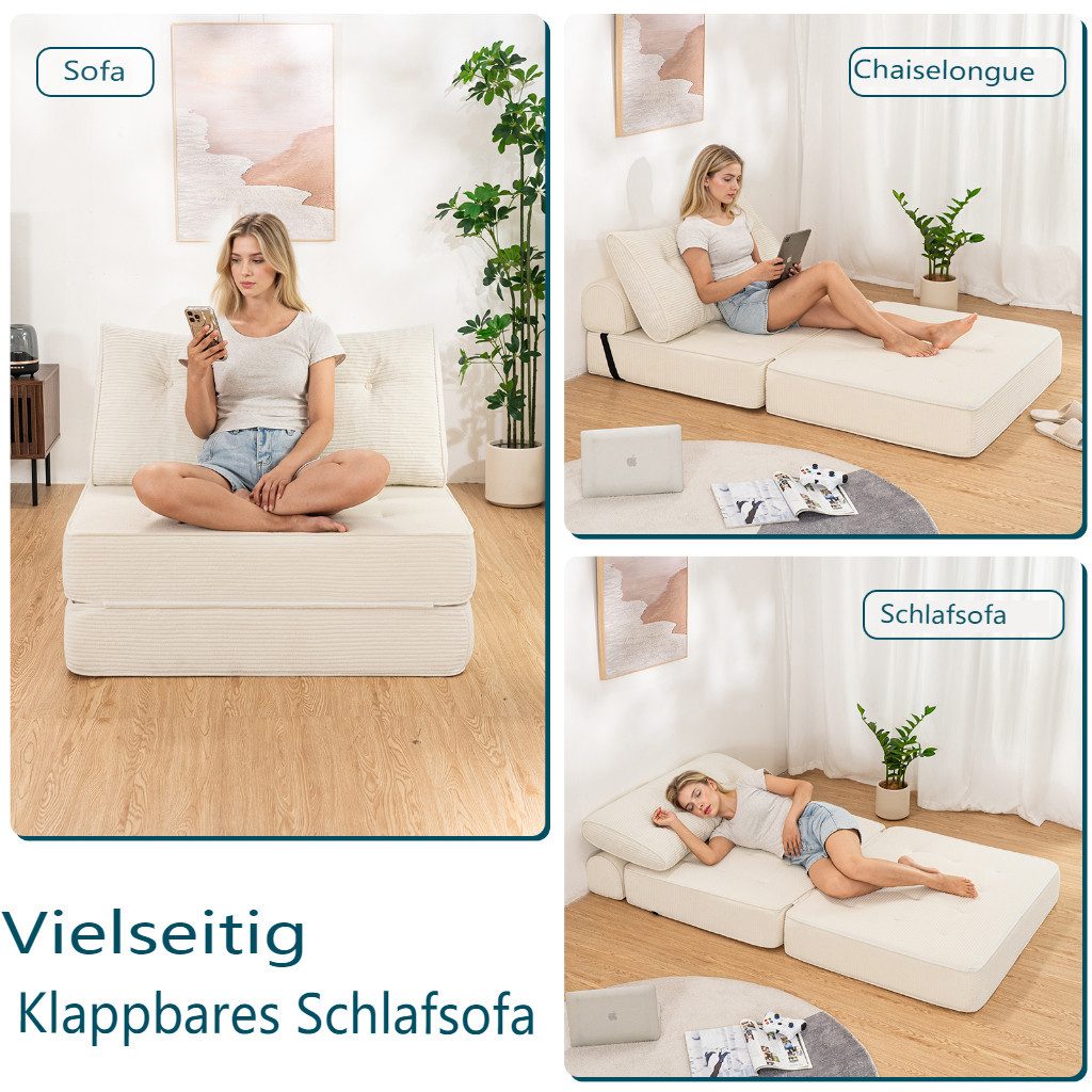 MECO Schlafsofa 3-in-1 umwandelbarer Klappsofa Bett Schlafsessel mit Kissen, 100×80cm Schlafcouch Bodensofa-Lounge für Schlafzimmer Wohnzimmer – Bild 3 von 5
