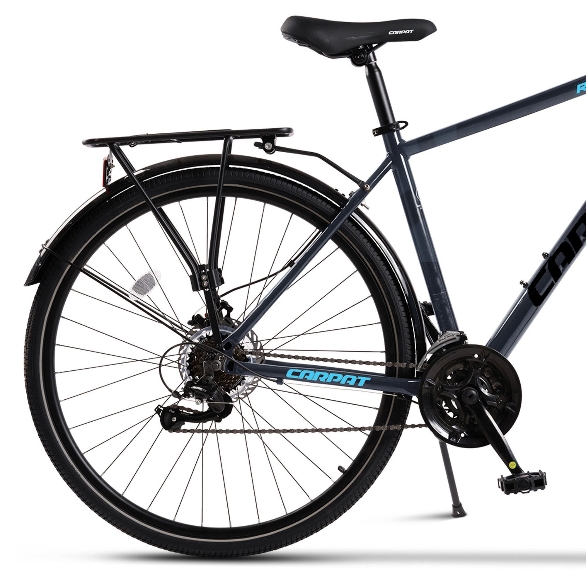 CARPAT SPORT Trekkingrad 28 Zoll Trekking Bike City Fahrrad für Damen Herren, 21 Gang Shimano Tourney Schaltwerk, (Aluminium Rahmen, Mechanische Scheibenbremse), Rennrad, Mountainbike, City Commuter Citybike Fahrrad