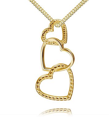 JEVELION Herzkette Herz Anhänger 333 Gold (Goldanhänger, für Damen), Mit Kette vergoldet- Länge wählbar 36 - 70 cm.