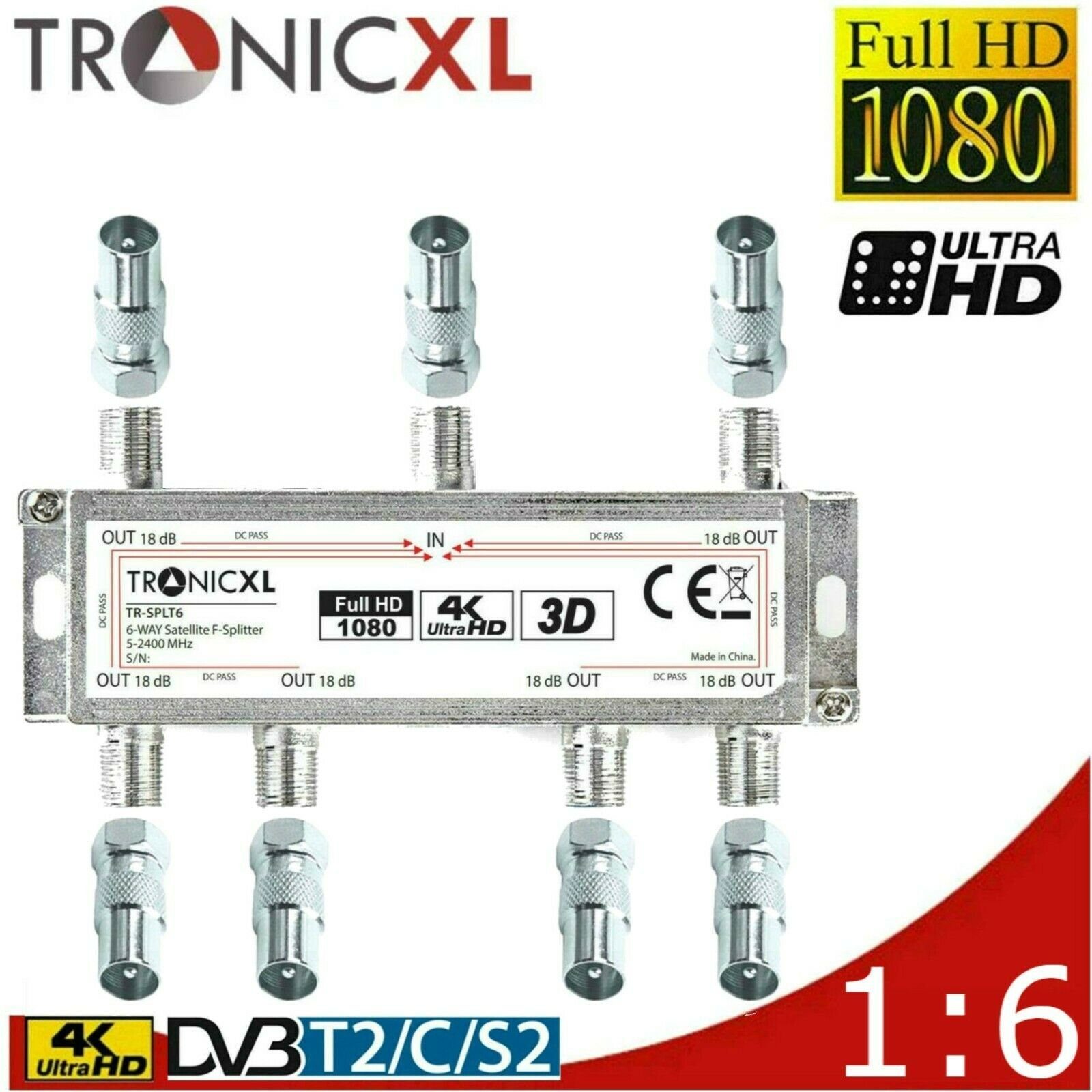 TronicXL SAT-Verteiler TronicXL 6fach BK Verteiler Premium TV Kabel Antennenverteiler 6-fach (1-St), Kabelfernsehen DVBC DVB-S2 Weiche