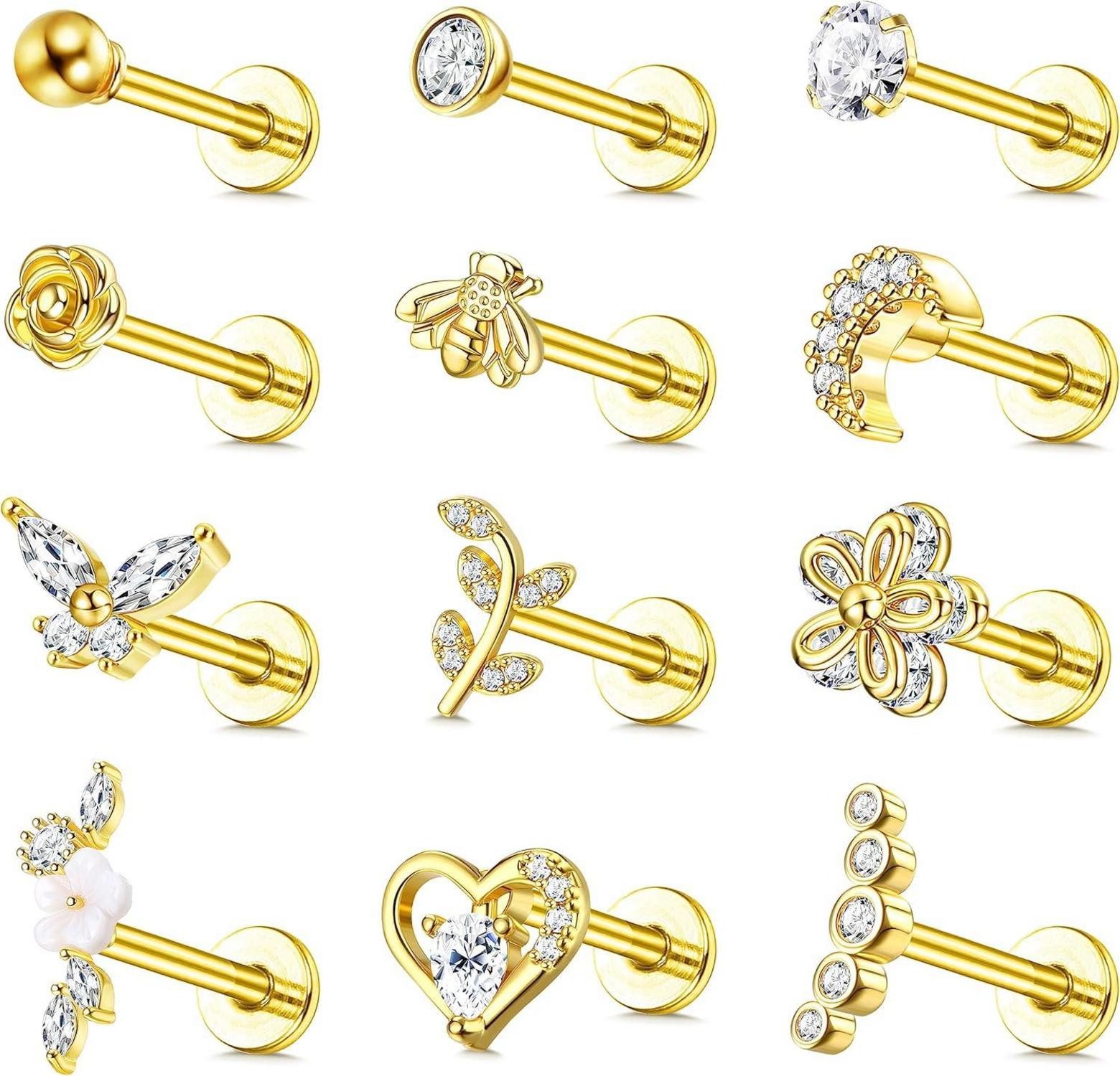Schmuckset Tragus Helix Piercing Ohrringe Set 16G Chirurgenstahl Zirkonia Herz