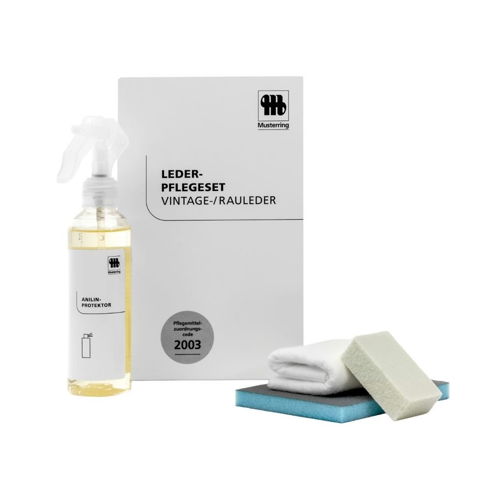 Musterring Vintage- & Rauleder Lederpflegeset (Set, 200ml Lederprotektor & Pflegezubehör), Pflegeset für Sessel & Sofas mit Rauleder, Vintage- und Nubukleder