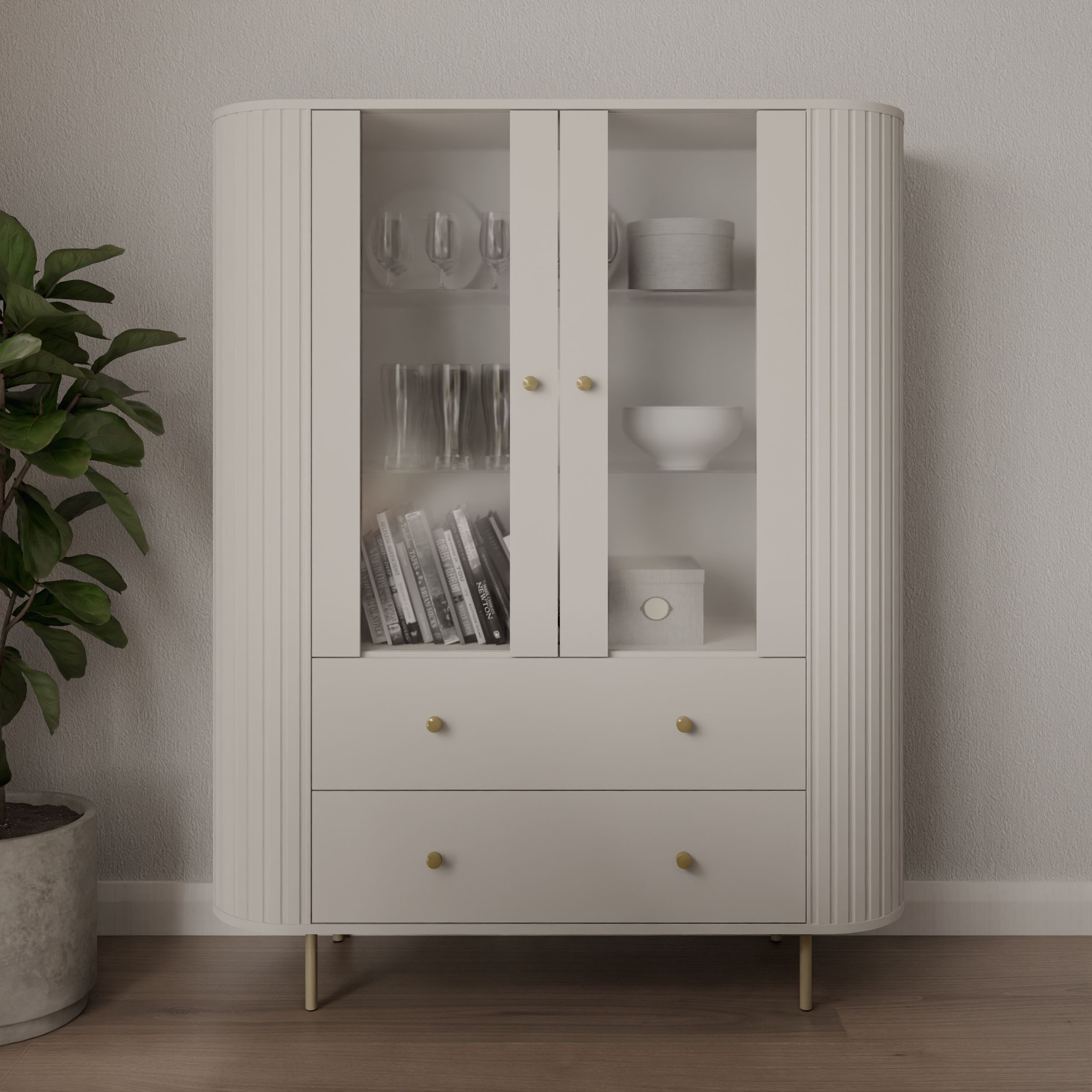 Küchen-Preisbombe Glasvitrine Ovalio Vitrine Typ 122 Standvitrine Modern Wohnzimmer Farbwahl