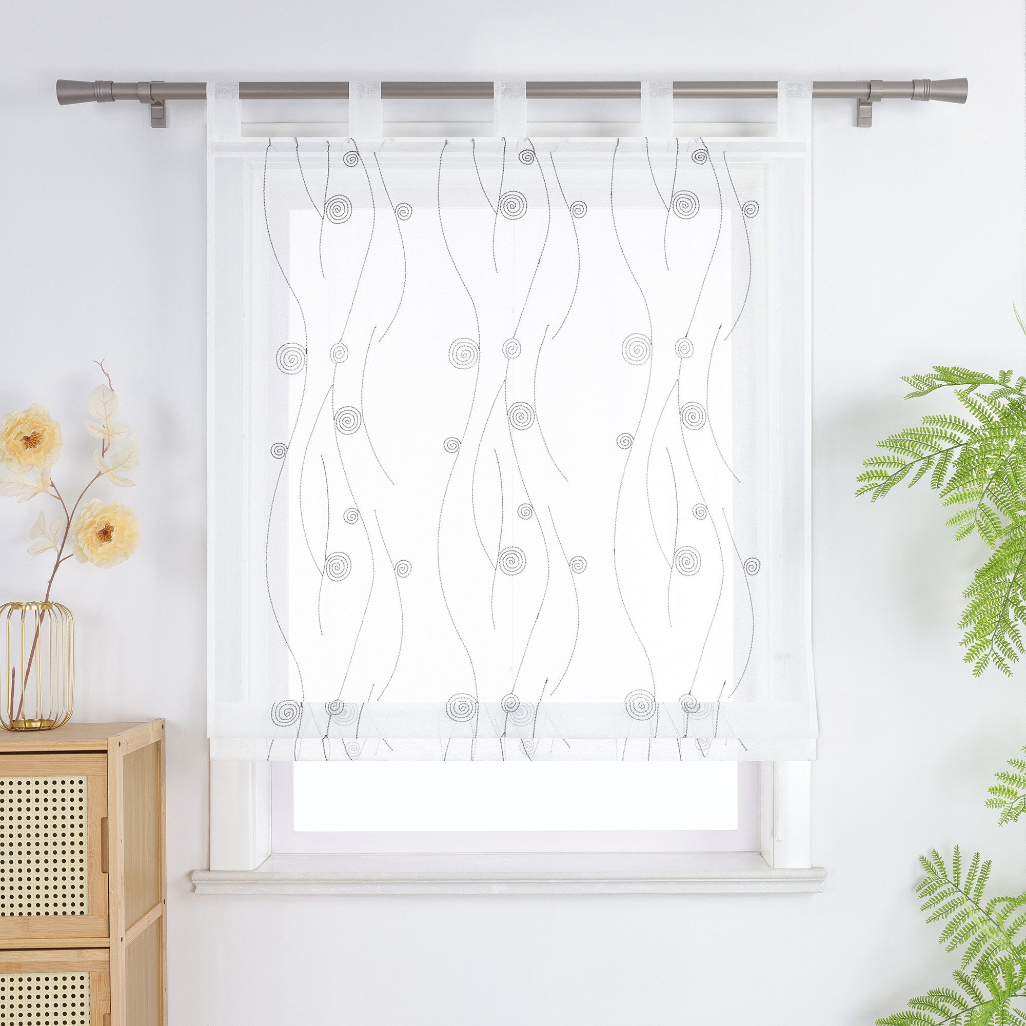 Joyswahl Raffrollo, mit Schlaufen, mit schwarzer Jahresradstickerei, Lanhau günstig online kaufen