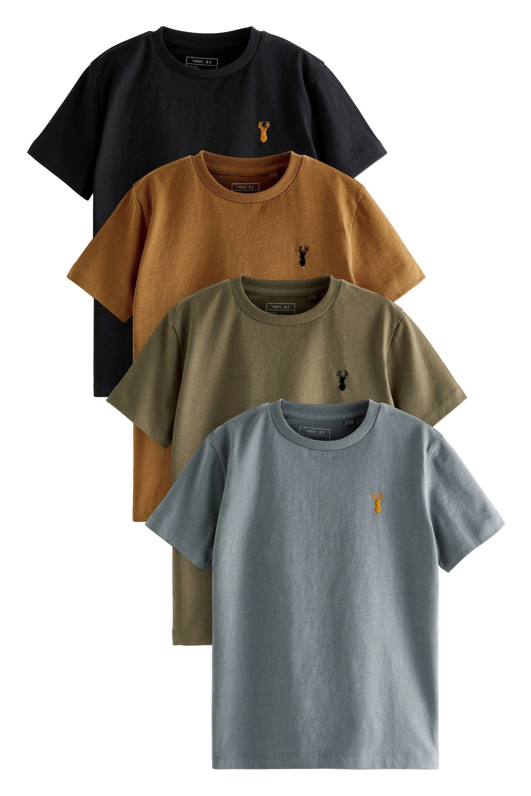 Next T-Shirt 4er-Pack Kurzarm-T-Shirts mit Hirsch-Stickerei (4-tlg)
