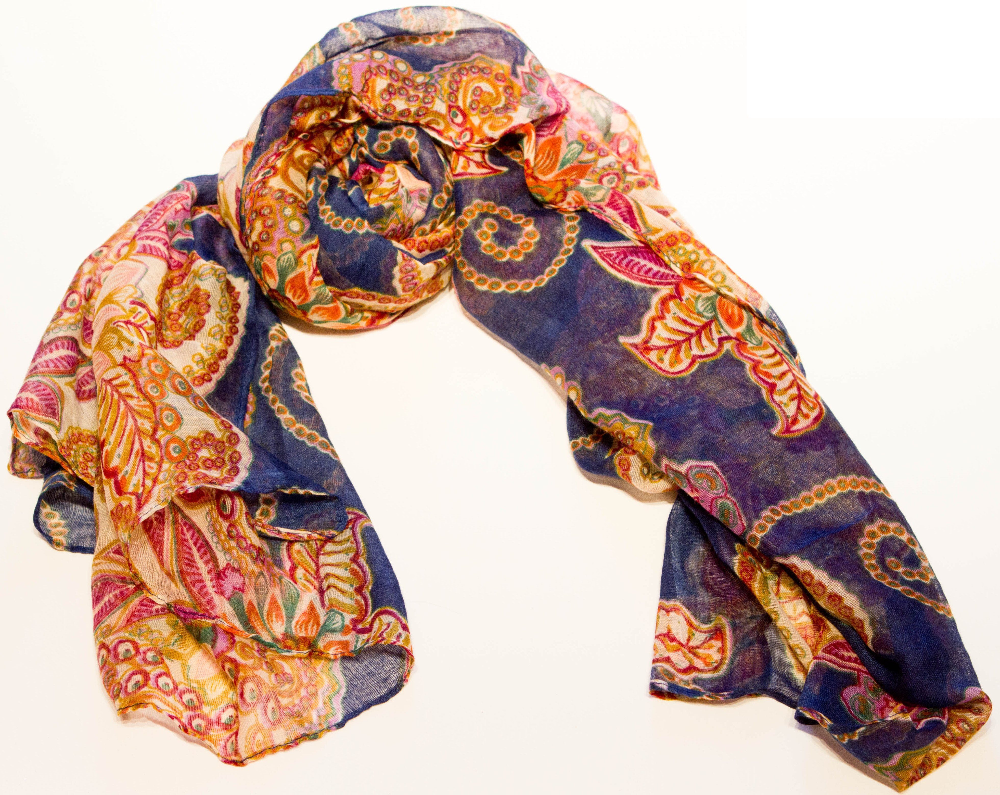 AvaMia Modeschal Damen Schal Damenschal mit Blumen 110 cm x 180 cm rot blau