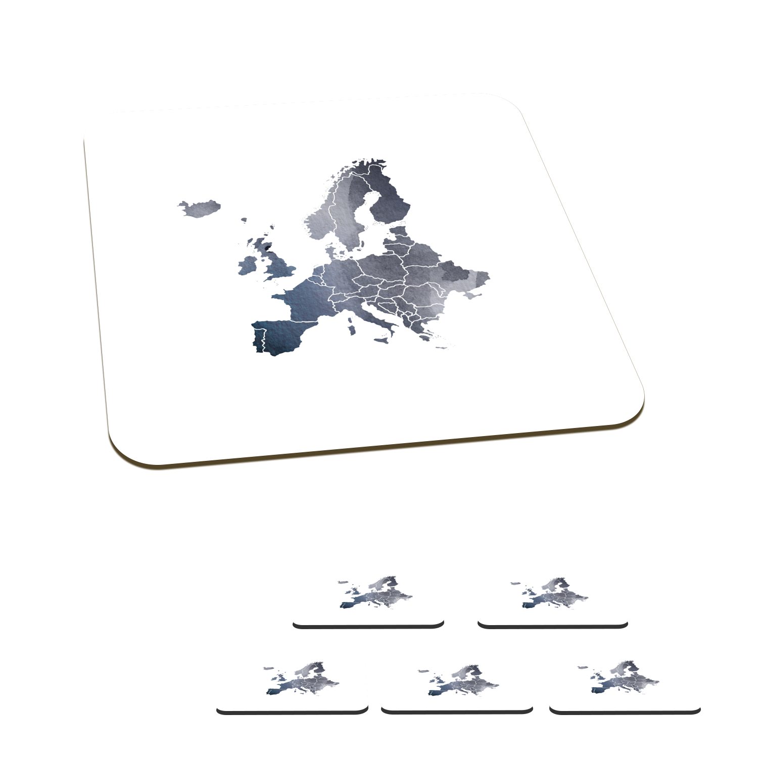 MuchoWow Glasuntersetzer Europa - Karte - Aquarell - Grau, Zubehör für Gläser, 6-tlg., Glasuntersetzer, Tischuntersetzer, Korkuntersetzer, Untersetzer, Tasse
