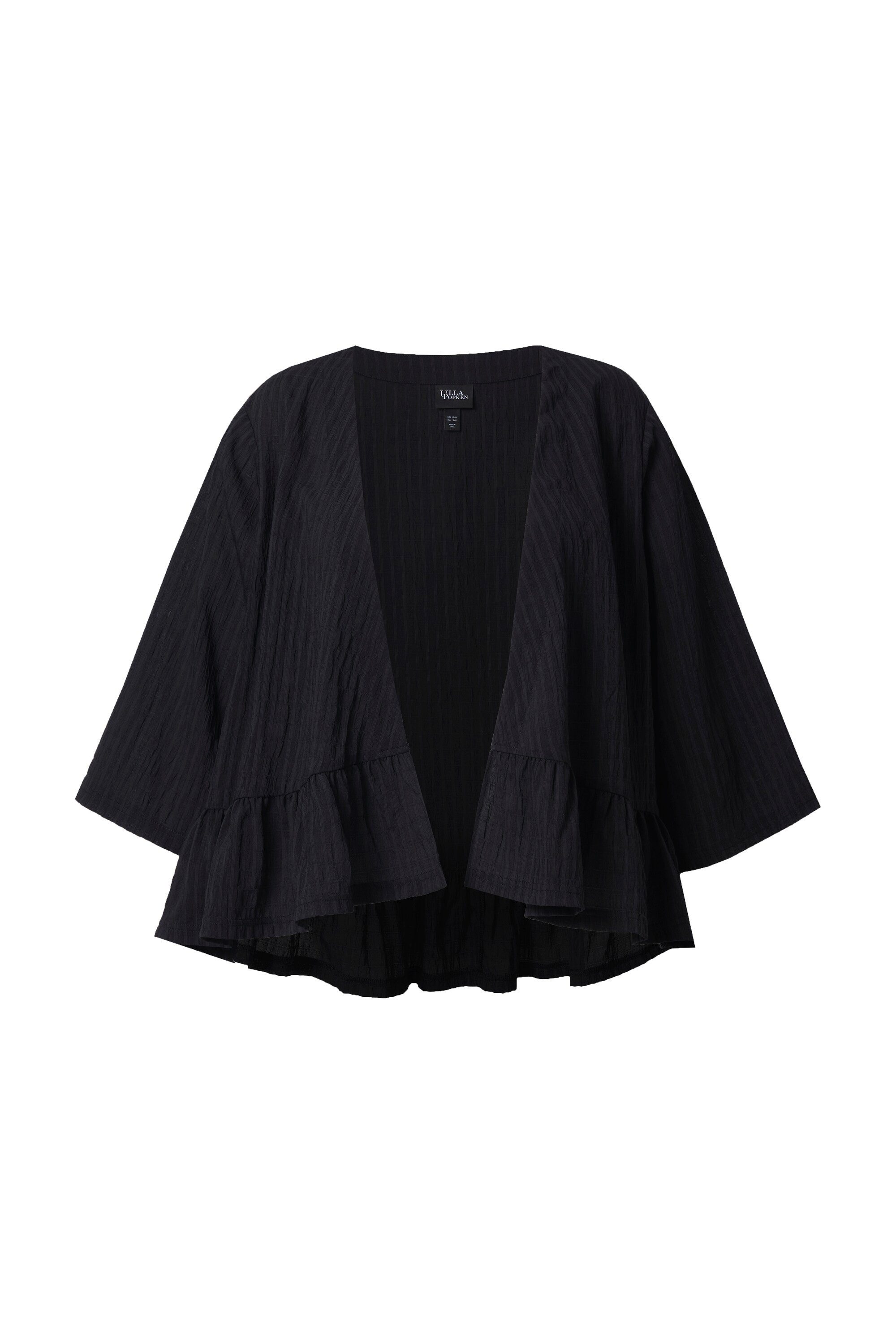 Blusenjacke Kimono-Bluse Oversized Volantsaum ohne Verschluss