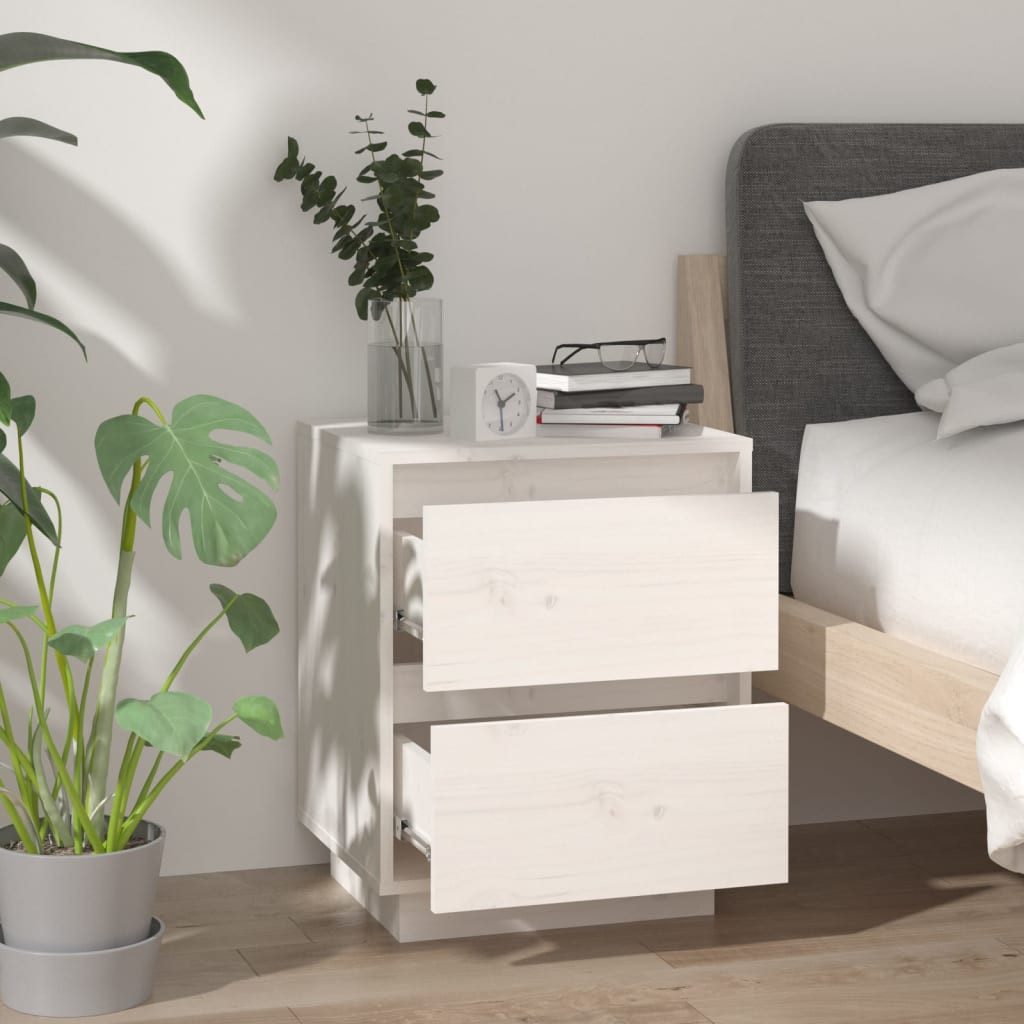vidaXL Nachttisch NA Nachttische2er Set Weiß 40x35x50 cm Massivholz Kiefer