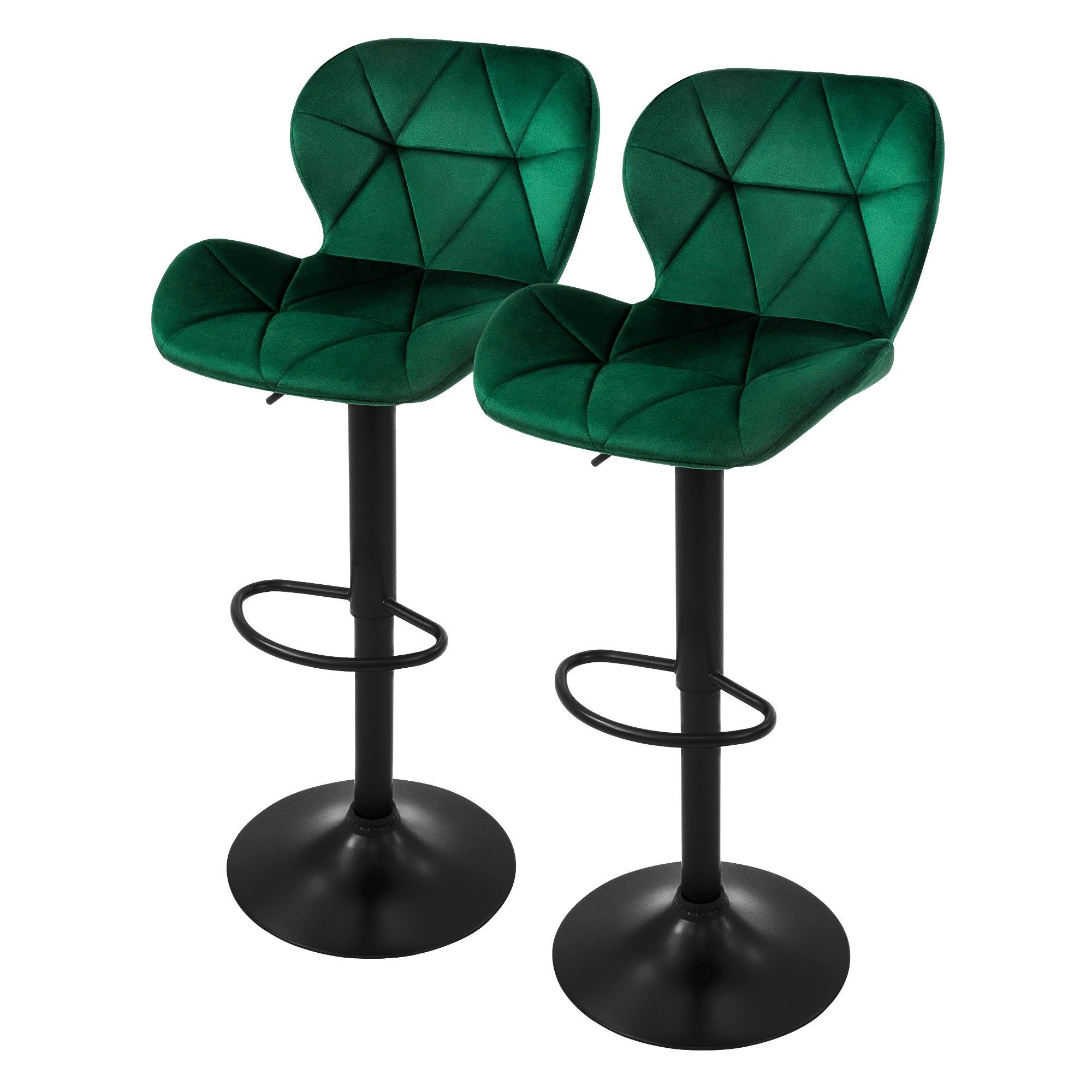 ML-DESIGN Barhocker Gepolsterter Barstuhl mit Rückenlehne und Fußstütze, 360° drehbar (2 St), 2er Set Bistrohocker aus Samt, Grün, Drehstuhl Hocker Tresenhocker